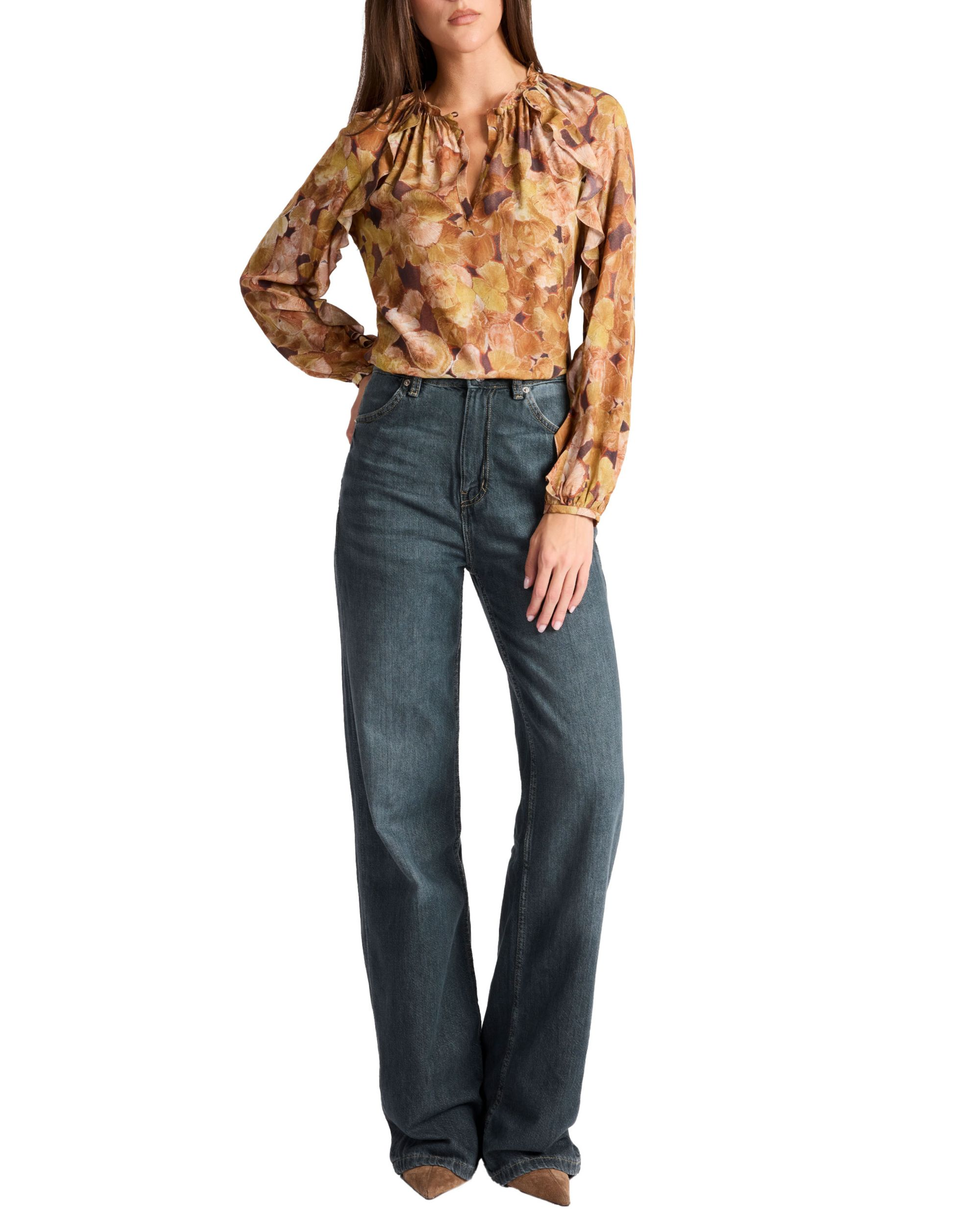 Skyla Long Sleeve Ruffle Blouse in Floral Crepe — Image 5