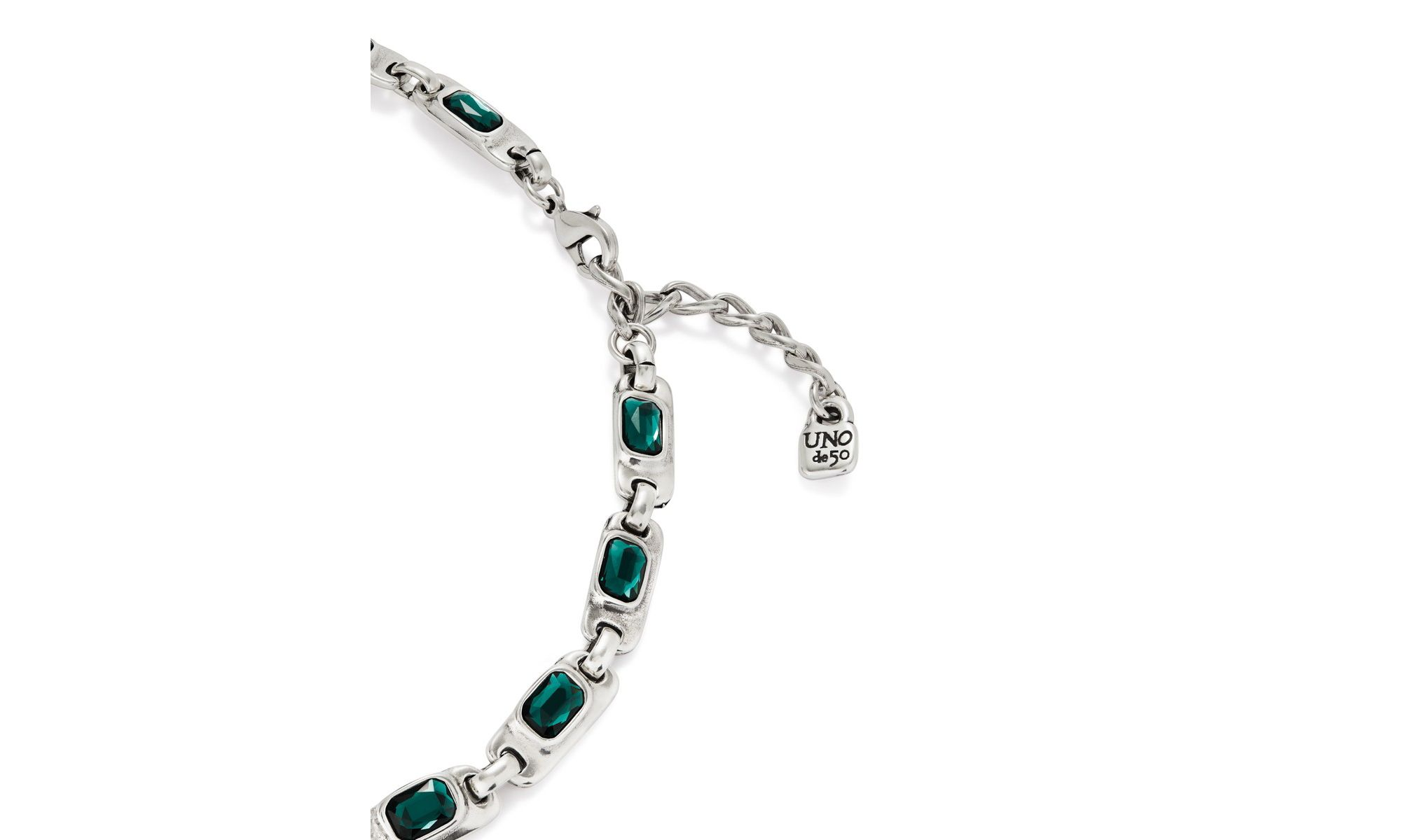 Sterling Silver-Plated Necklace with Green Crystals — Image 3