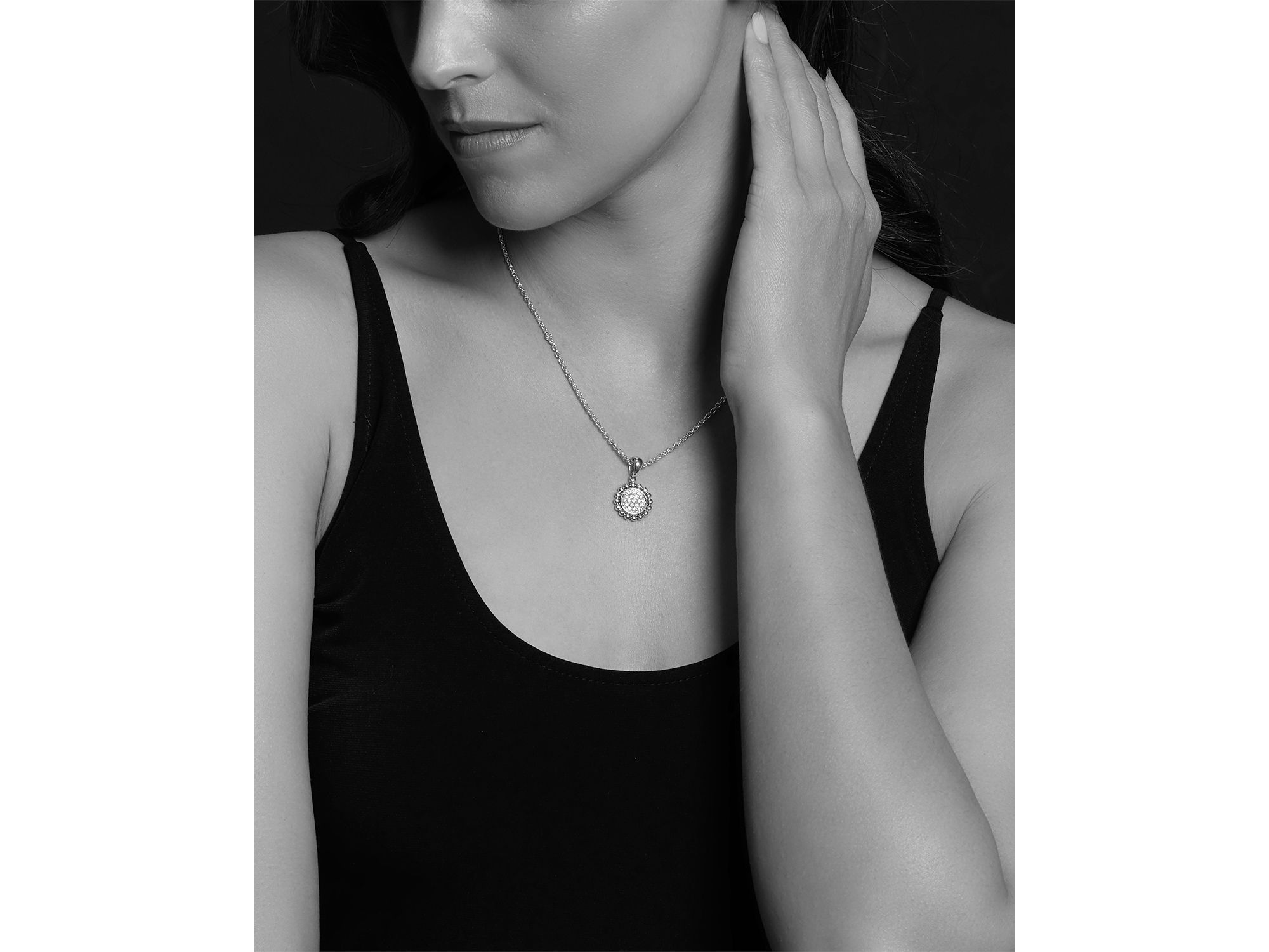 Sterling Silver Caviar Spark Diamond Pendant Necklace, 18" — Image 3