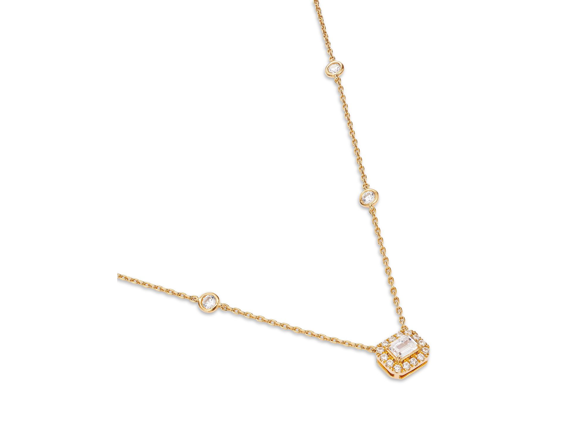 Diamond Emerald Cut Halo Pendant Necklace in 14K Yellow Gold, 0.60 tcw — Image 4