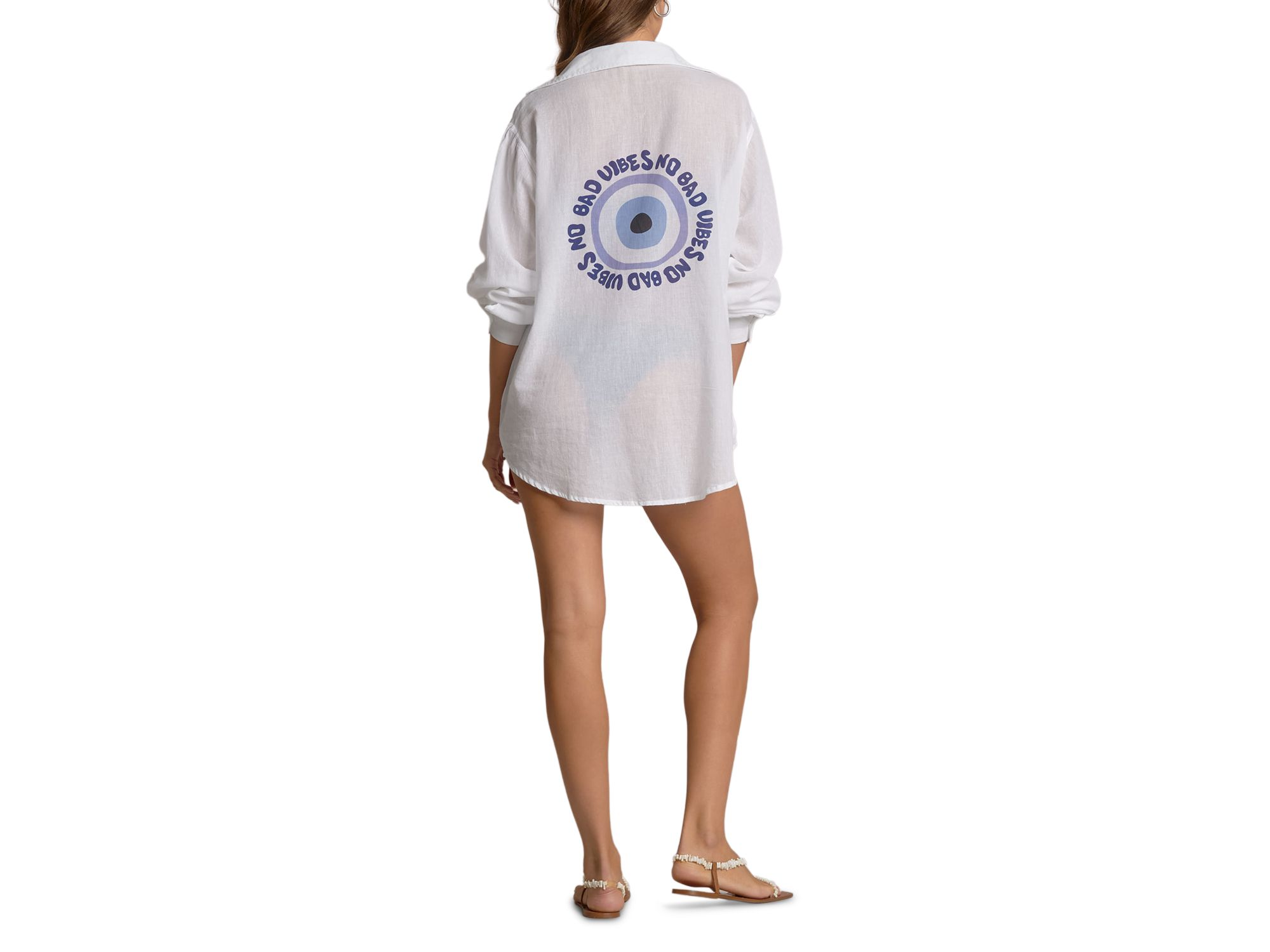 Graphic Button Down Swim Cover Up Shirt — Image 3