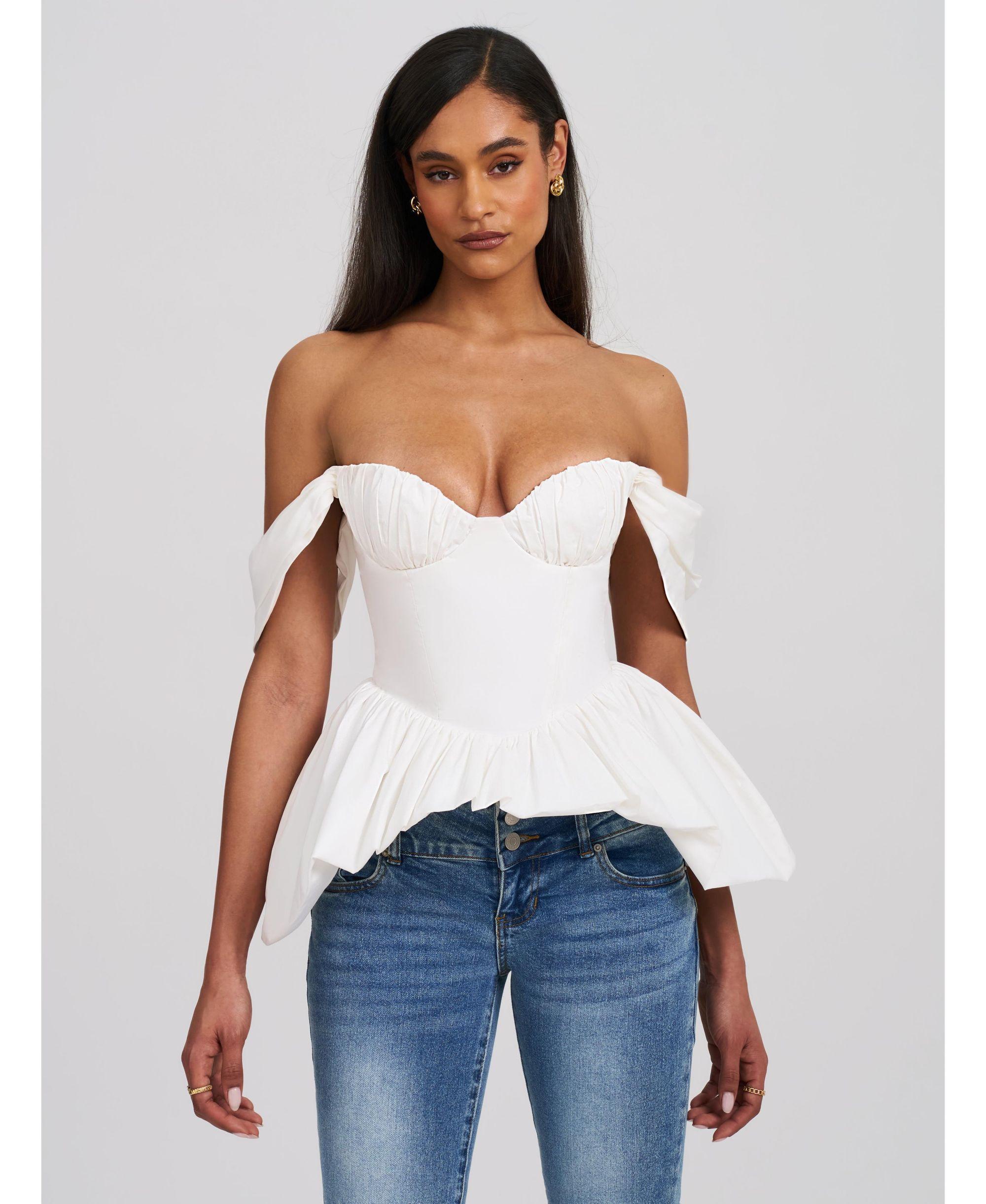 Qistina Off-Shoulder Bubble Hem Peplum Cotton Top — Image 3