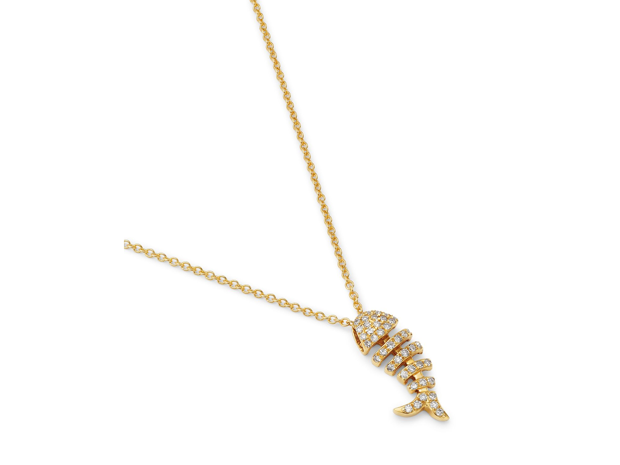 Diamond Fishbone Pendant Necklace in 14K Yellow Gold, 0.18 tcw — Image 3