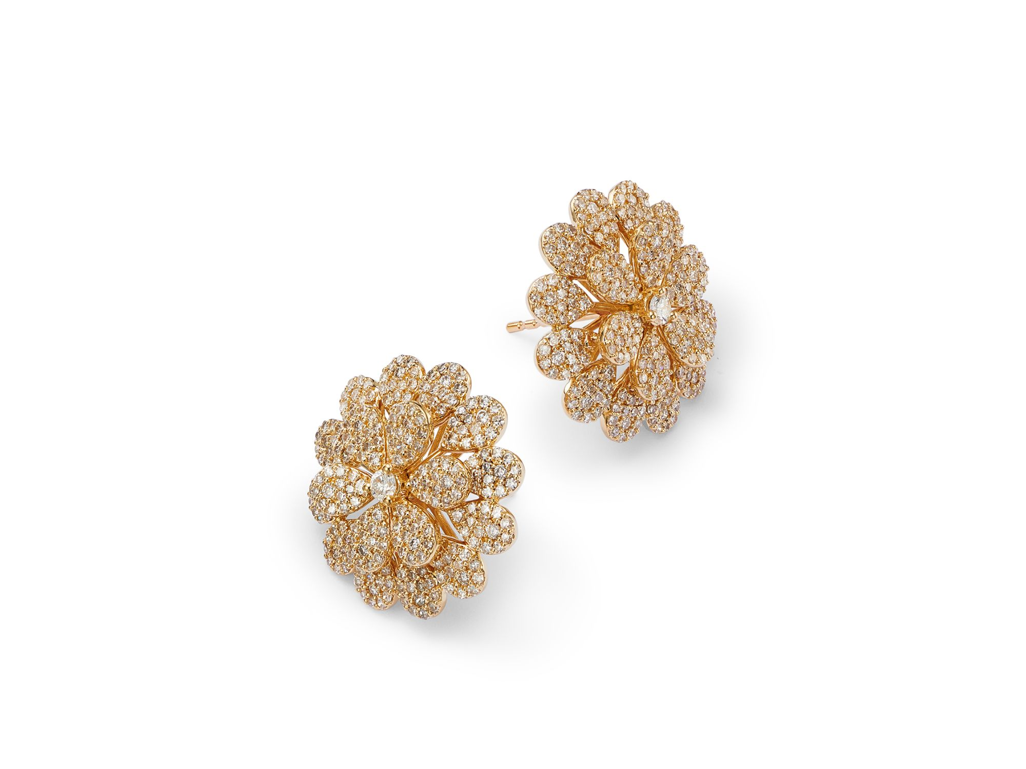 Diamond Pavé Flower Stud Earrings in 14K Yellow Gold, 1.50 tcw — Image 3