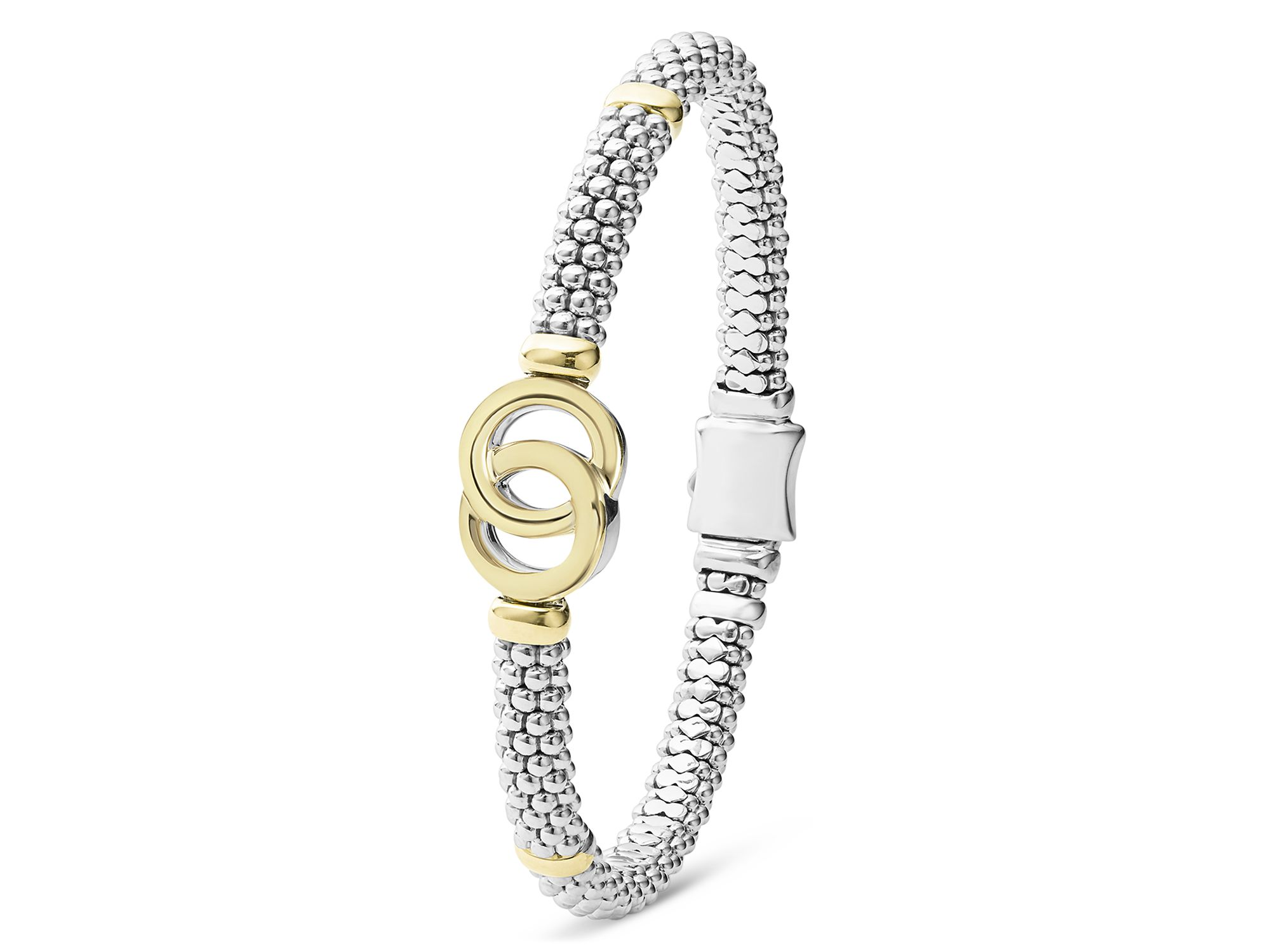 18K Yellow Gold & Sterling Silver Signature Caviar Interlocking Circle Beaded Bracelet — Image 3