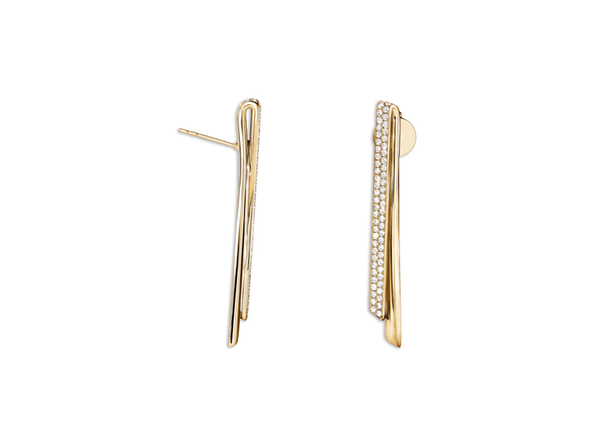 18K Yellow Gold Inside Out Diamond Flip Stiletto Drop Earrings — Image 3
