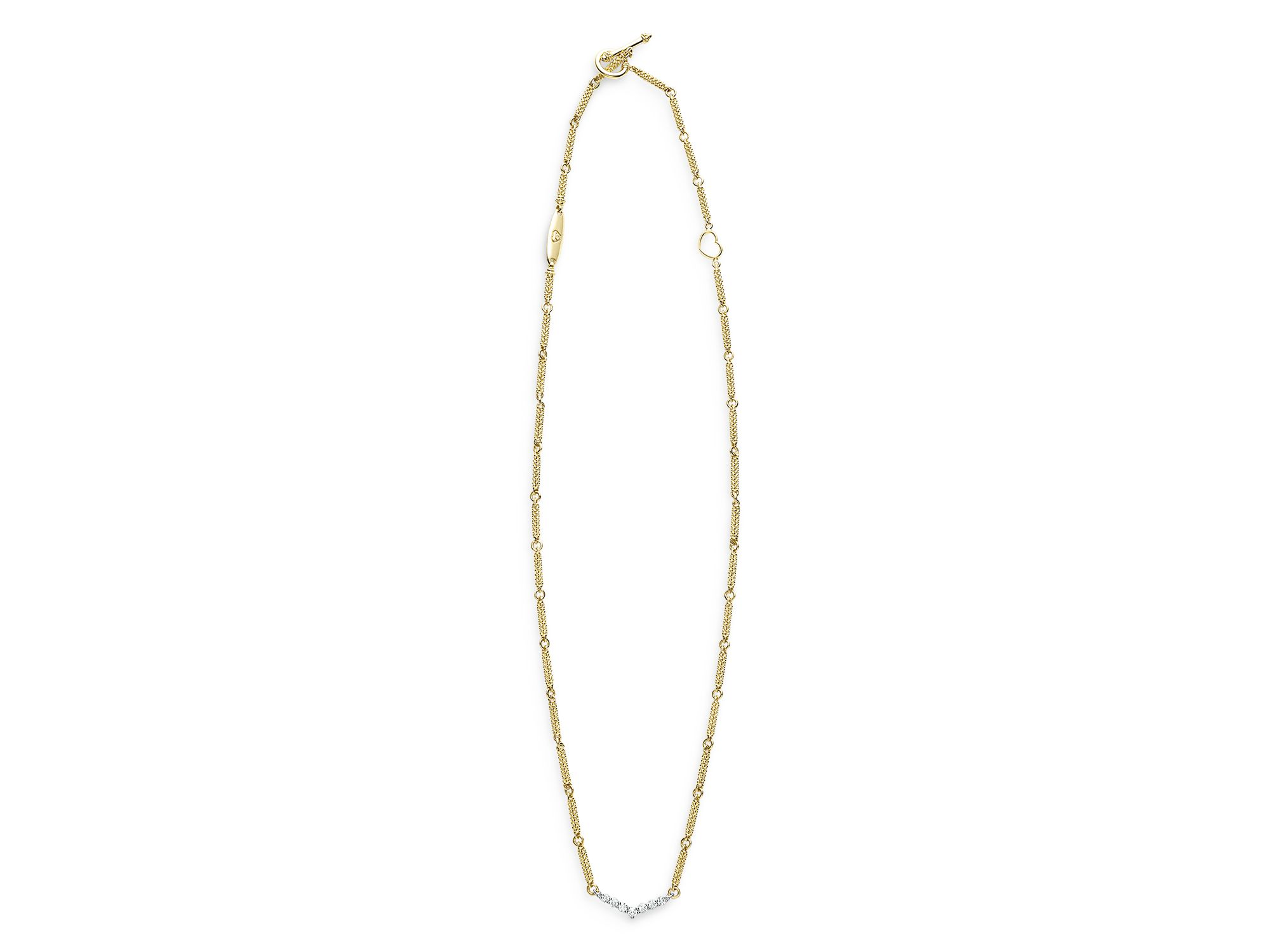18K White & Yellow Gold Signature Caviar Diamond Chevron Bead Link Statement Necklace, 16-18" — Image 7