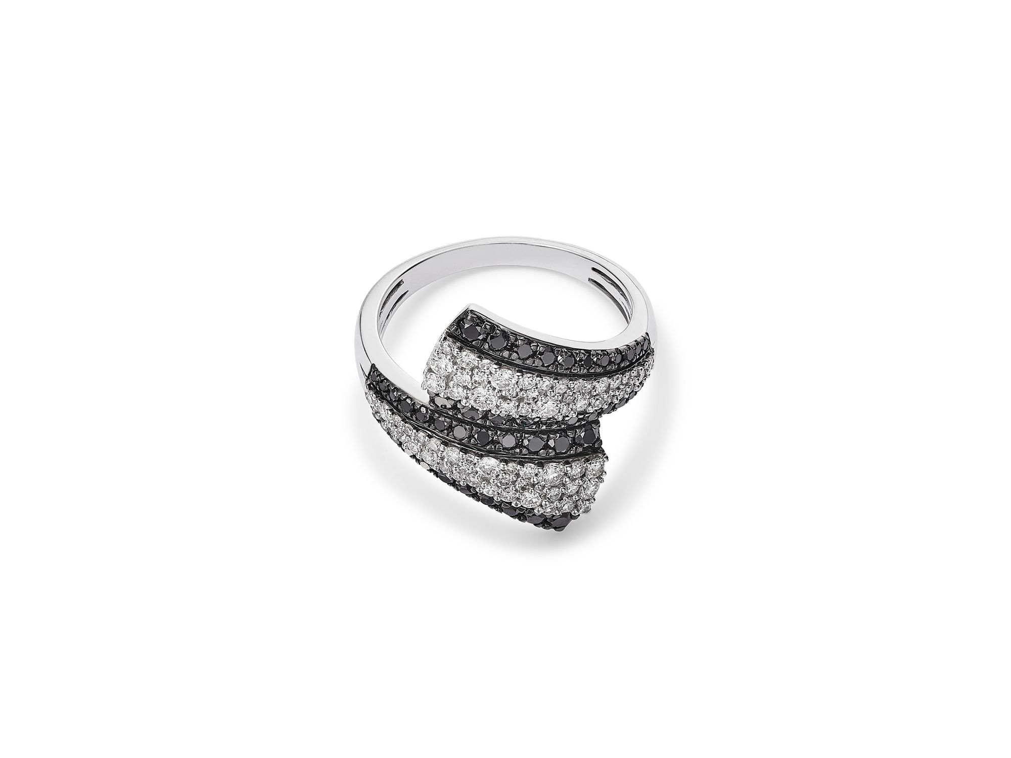 Black & White Diamond Bypass Ring in 14K White Gold, 1.0 tcw — Image 3