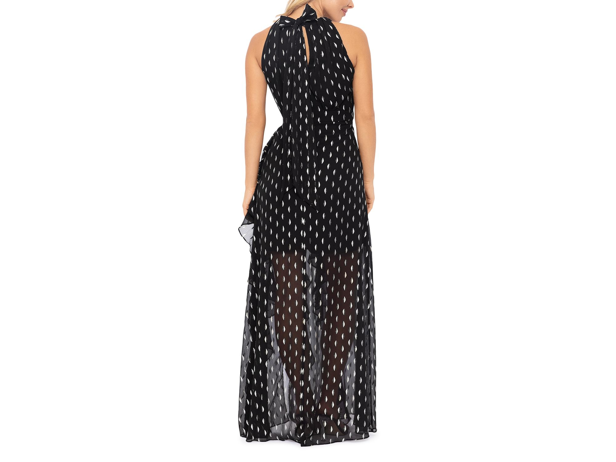 Metallic Crescent Chiffon Ruffle Gown - Exclusive — Image 3