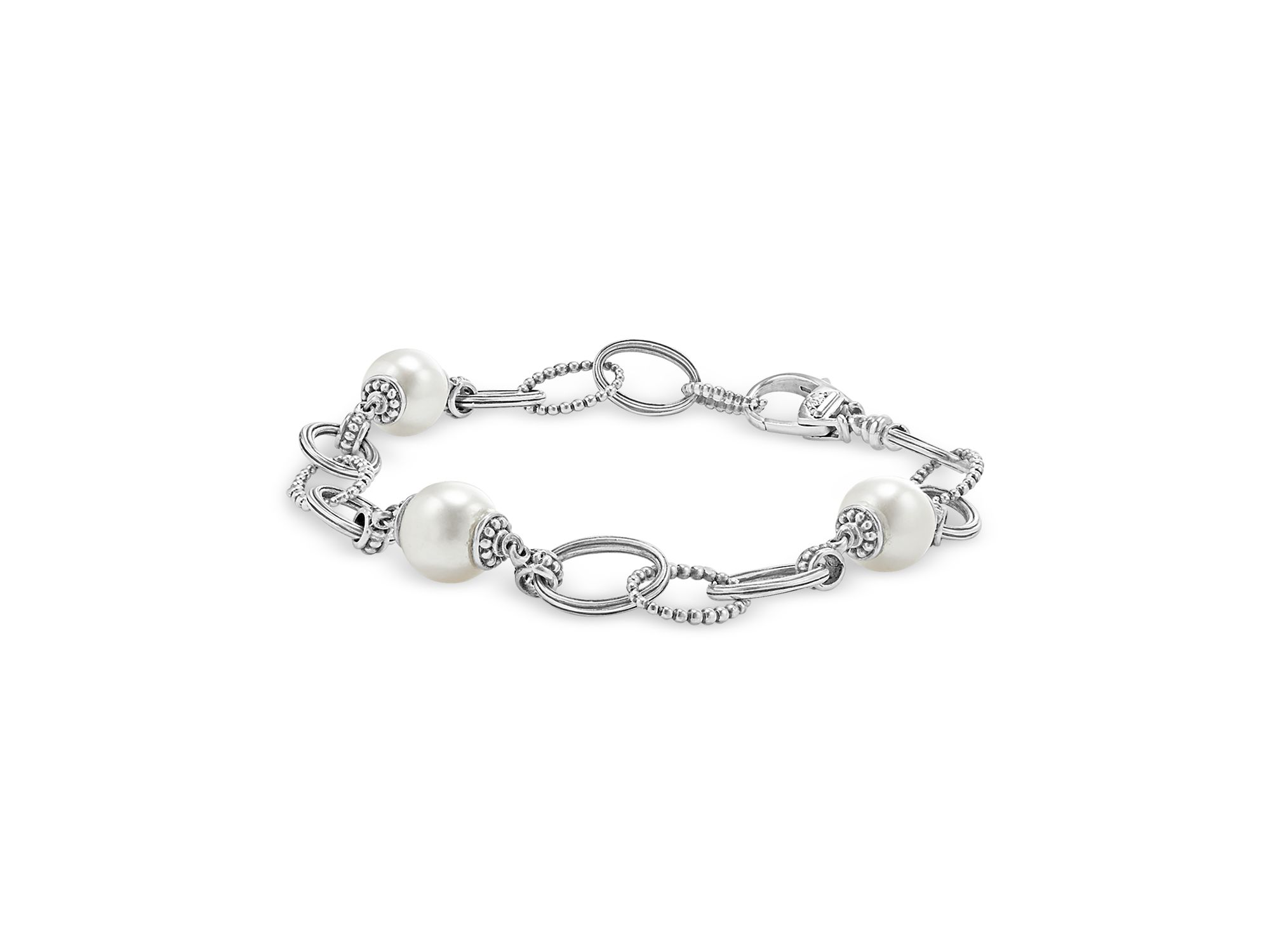 Sterling Silver Luna Caviar Cultured Freshwater Pearl Link Bracelet — Image 4