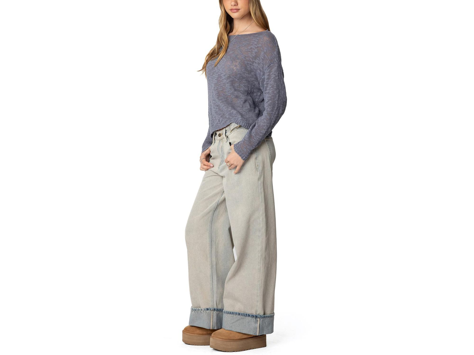 Double Belt Washed Low Rise Jeans in Blue — Image 3