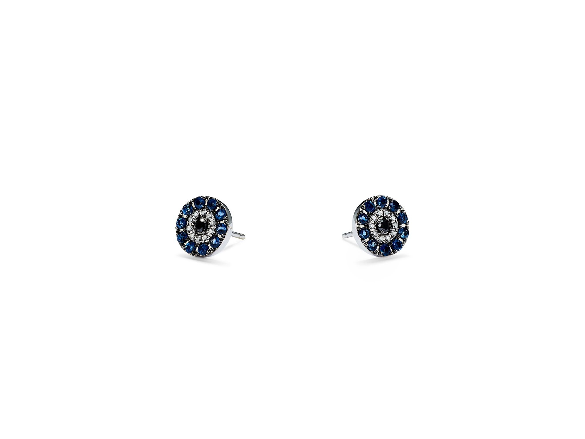 Diamond & Sapphire Evil Eye Earrings in 14K White Gold — Image 4