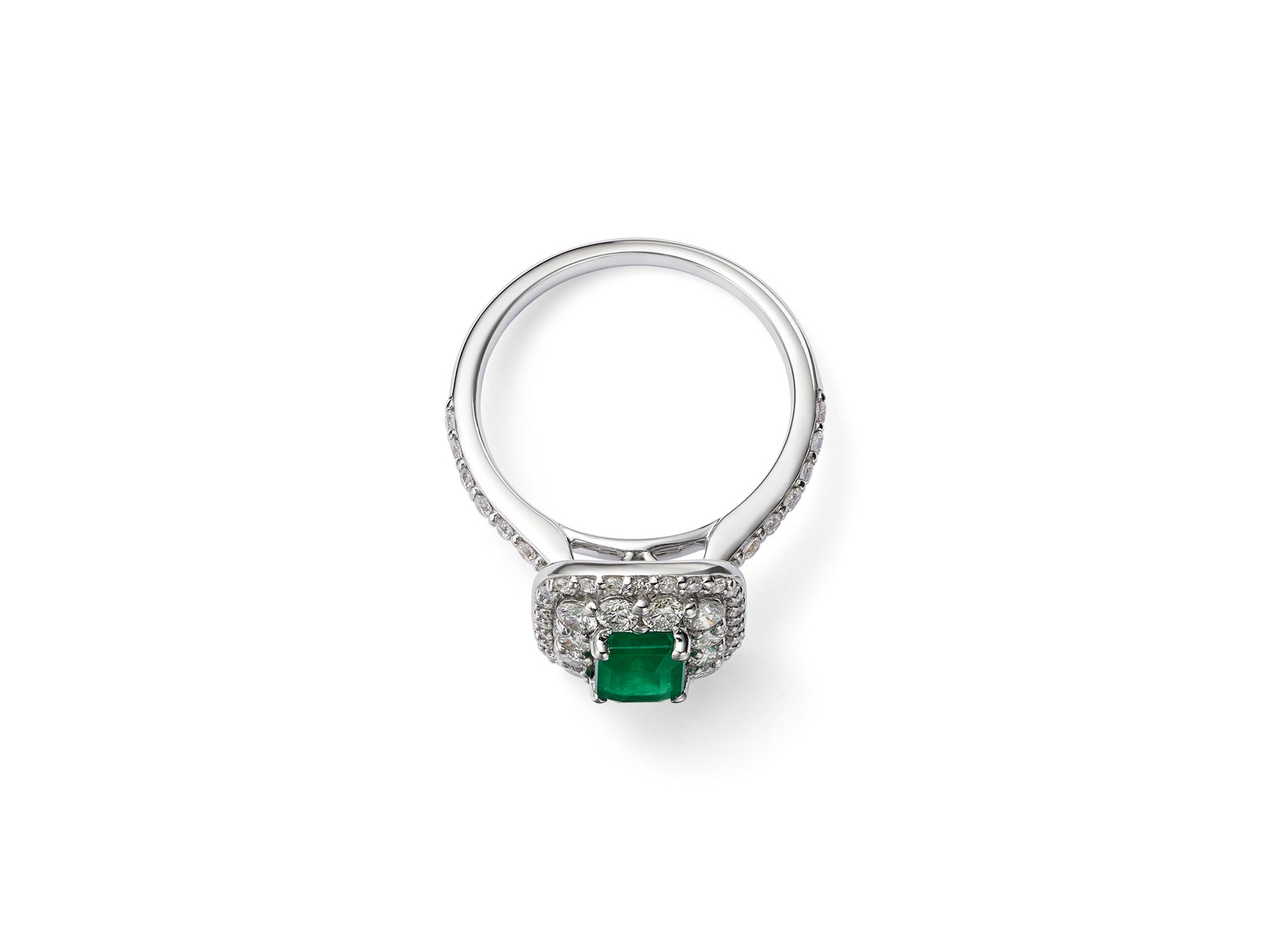 Emerald & Diamond Ring in 14K White Gold — Image 3