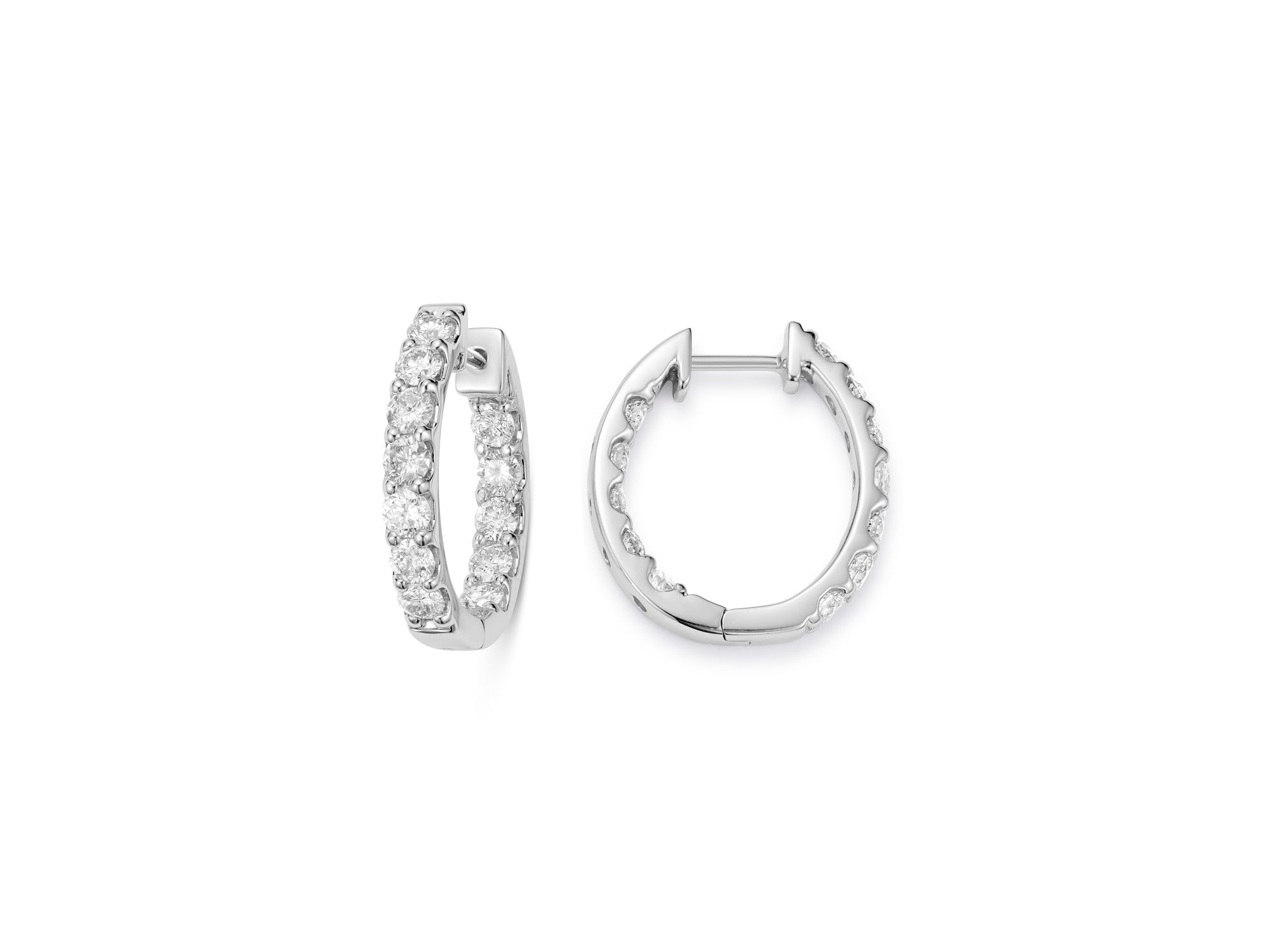 Diamond Oval Inside Out Hoop Earrings in 14K White Gold, 2.0 tcw — Image 3