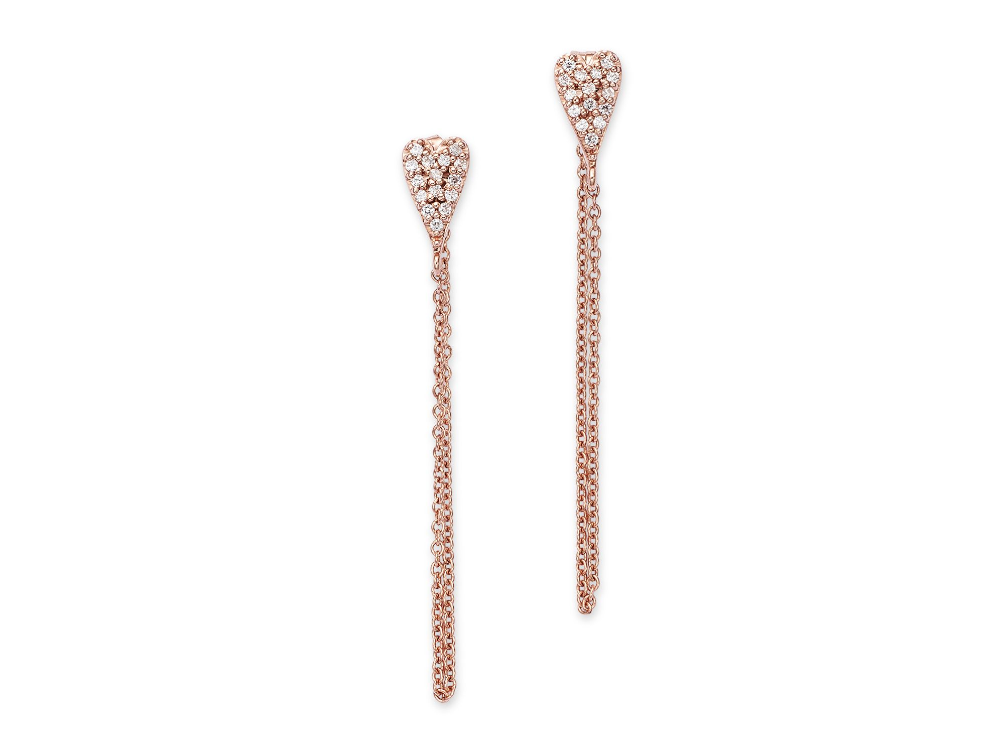 Diamond Heart Cluster Chain Earrings in 14K Rose Gold, 0.16 tcw — Image 3