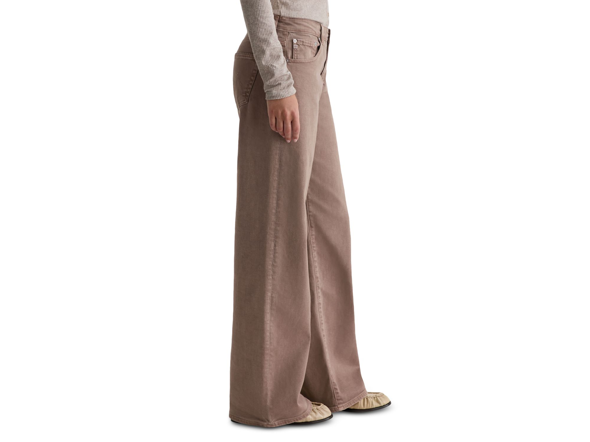 Adria Low Rise Wide Leg Jeans in Sulfur Taupe Gray — Image 5