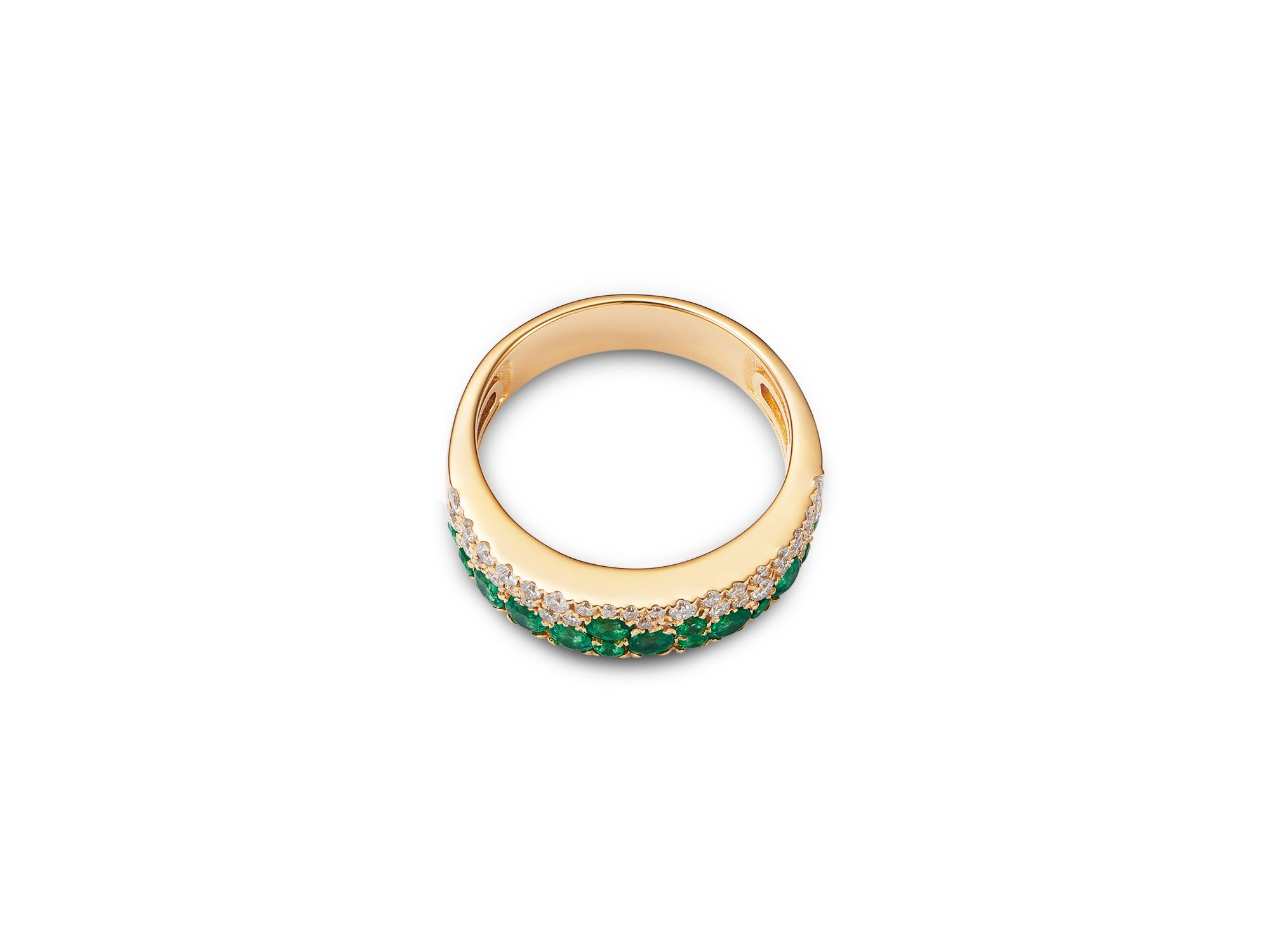 Emerald & Diamond Cluster Band in 14K Yellow Gold — Image 3