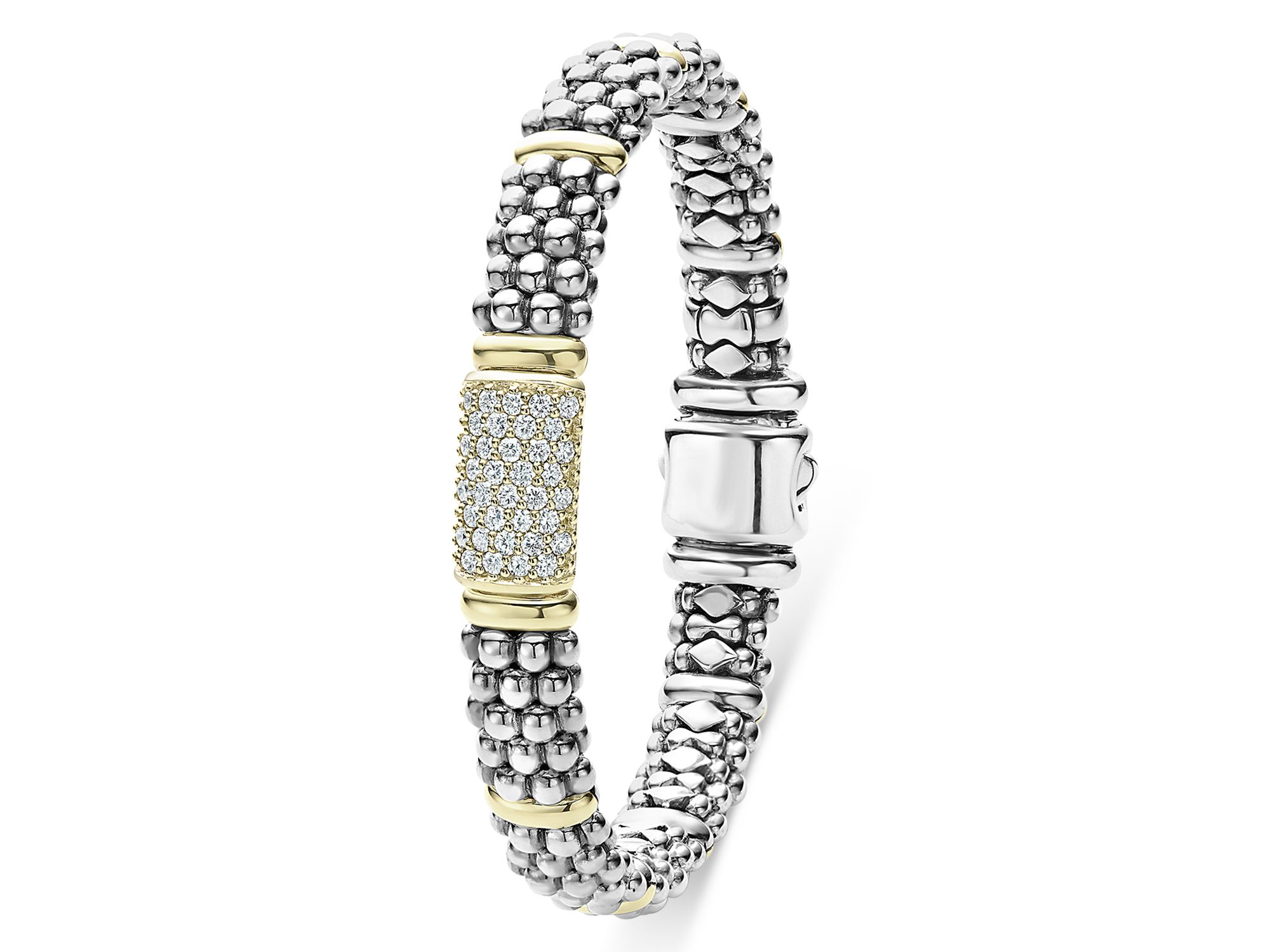 Caviar Oval Rope Bracelet with 18 Kt. Stations and Diamonds — Image 3