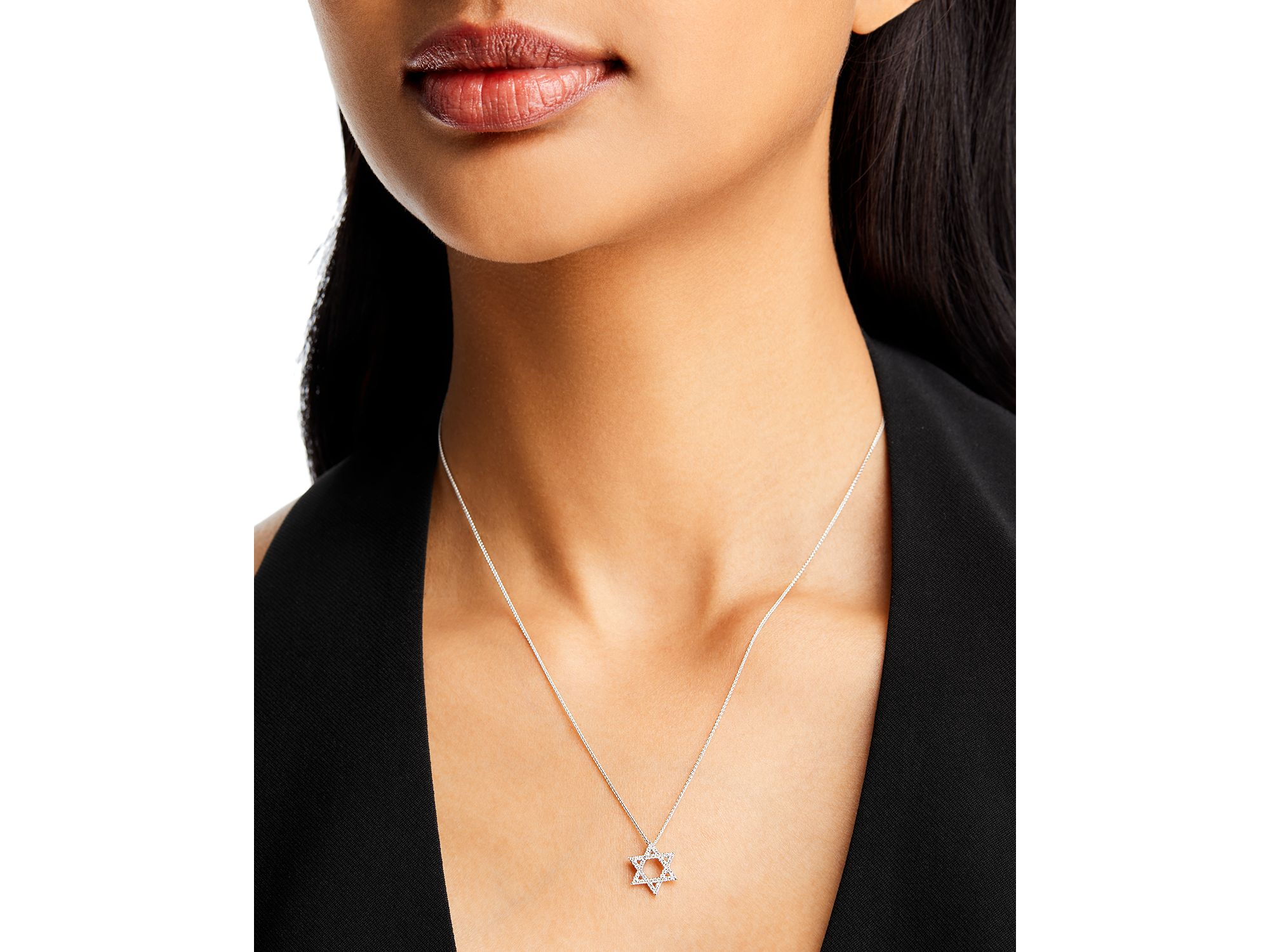 Diamond Star of David Pendant Necklace in 14K White Gold, 0.14 tcw — Image 3