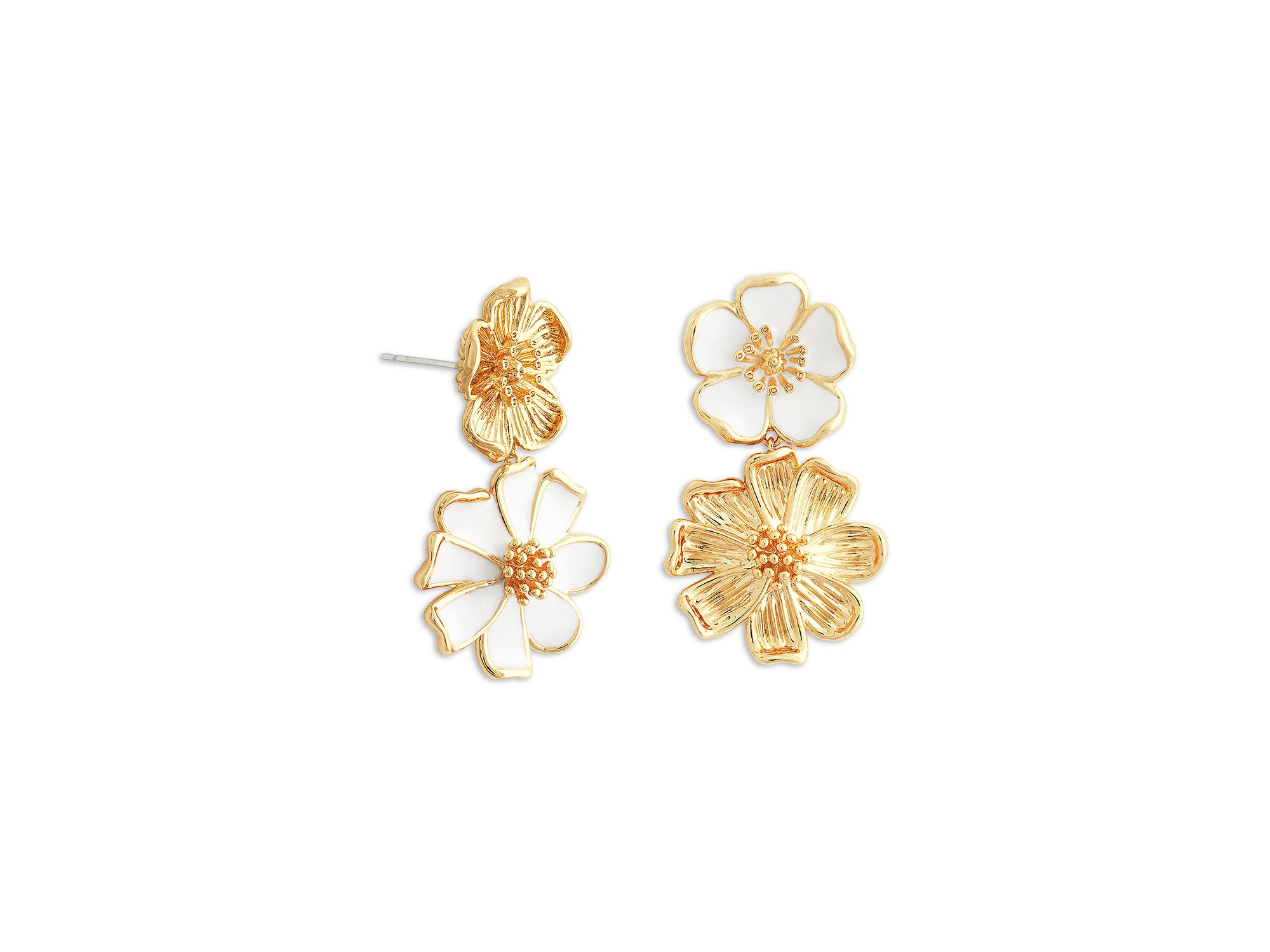 Wildflowers Pavé Mixed Flower Mismatch Drop Earrings — Image 4