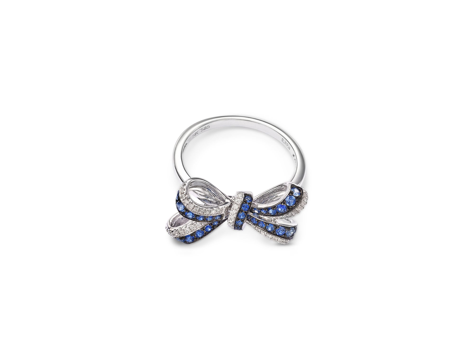 Blue Sapphire & Diamond Bow Ring in 14K White Gold — Image 3