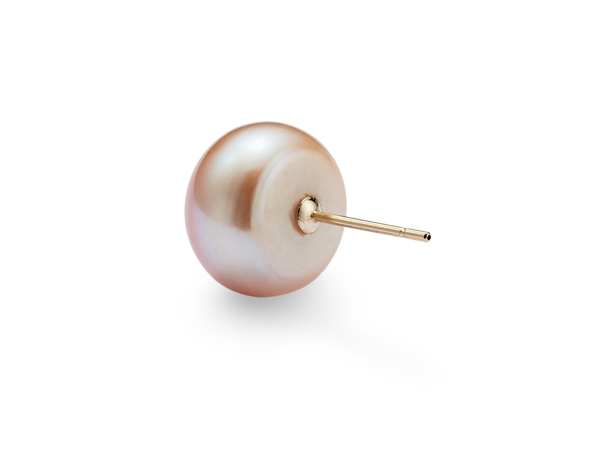 Pink Cultured Freshwater Pearl Stud Earrings in 14K Yellow Gold — Image 3