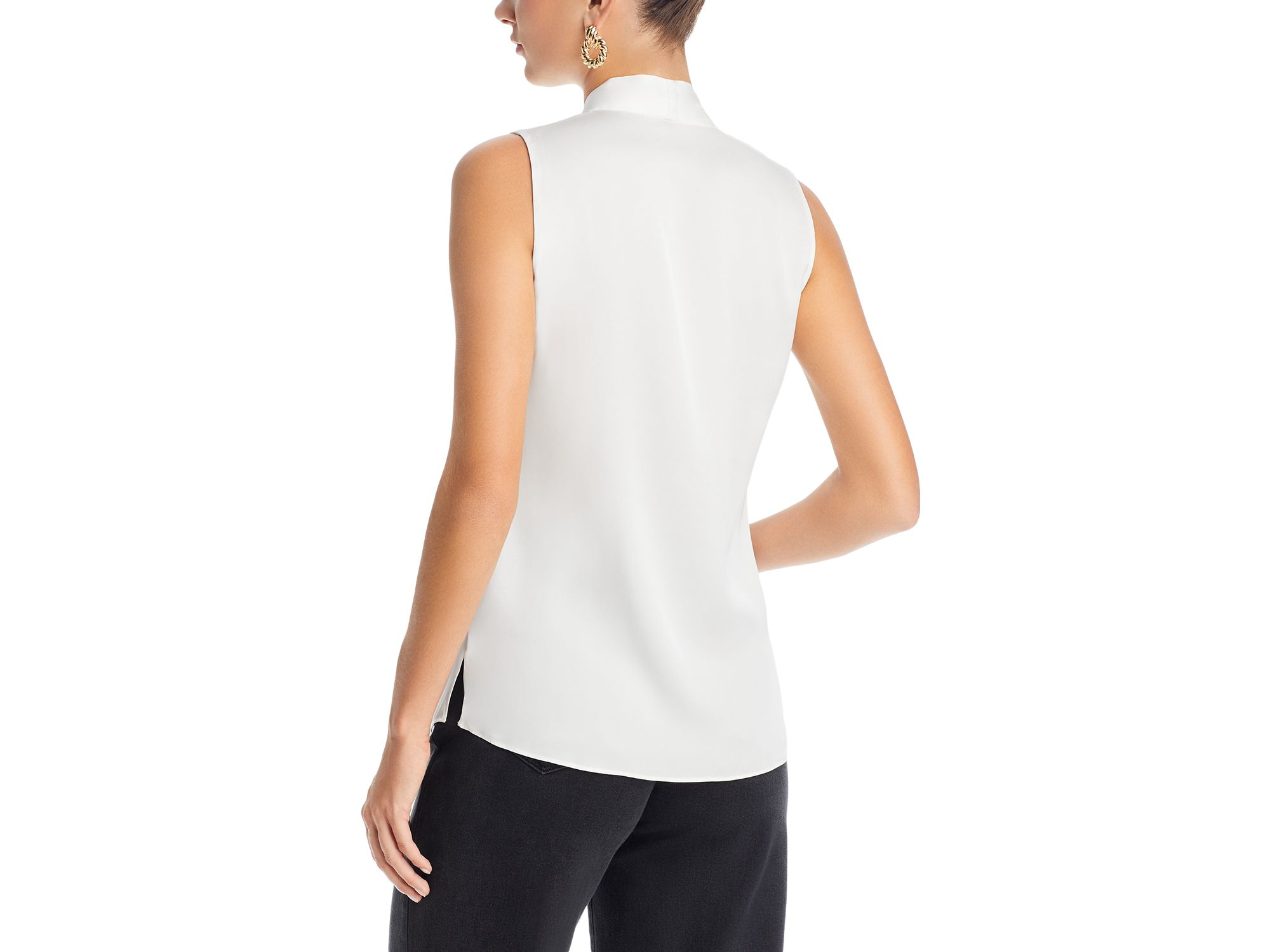 Mila Sleeveless V Neck Pleated Silk Blouse — Image 3