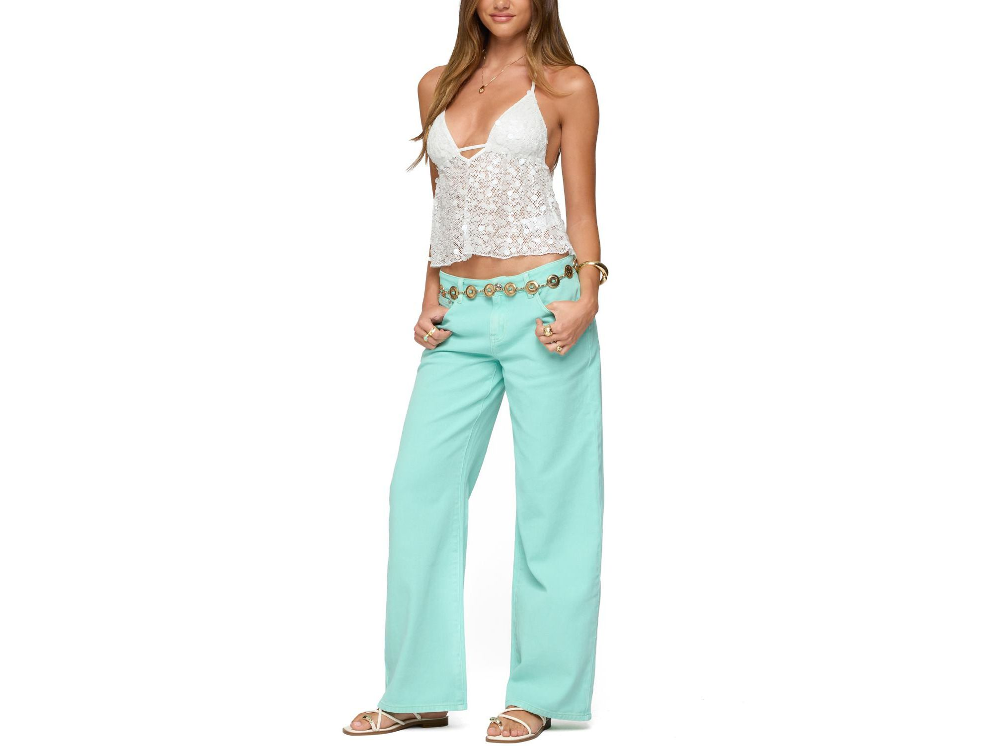 Meela Sequin Net Halter Top — Image 3