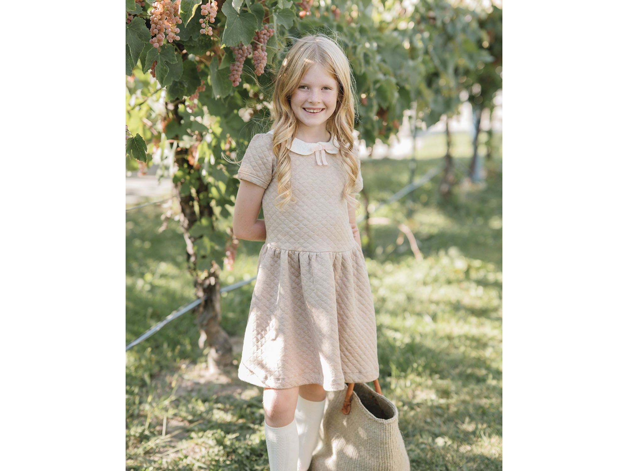 Girls' Short Sleeve Quilted Dress with Eyelet Collar - Little Kid, Big Kid — Image 4