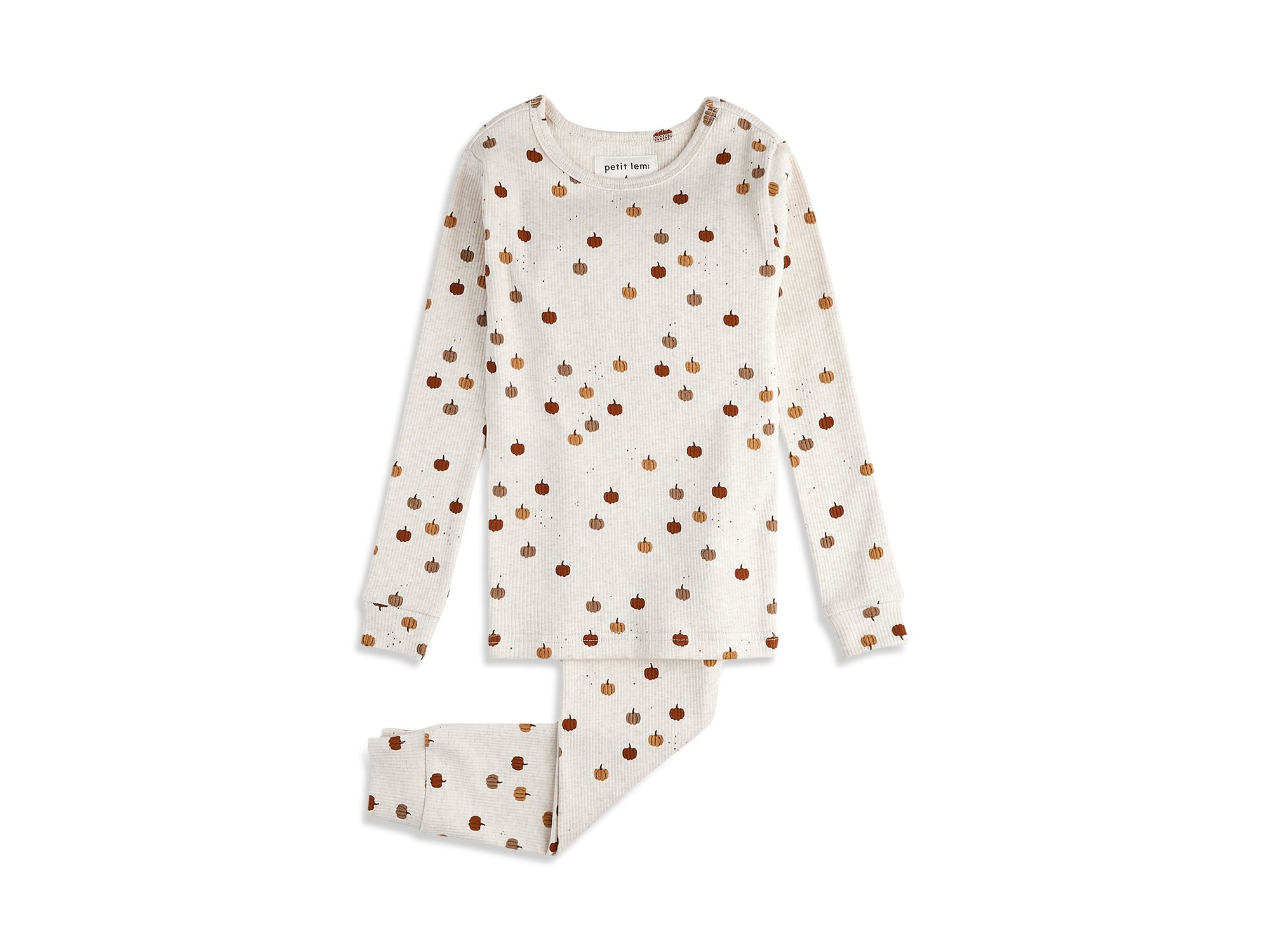 Pumpkin Print on Heathered Oatmeal Pajama Set - Little Kid, Big Kid - Image 1