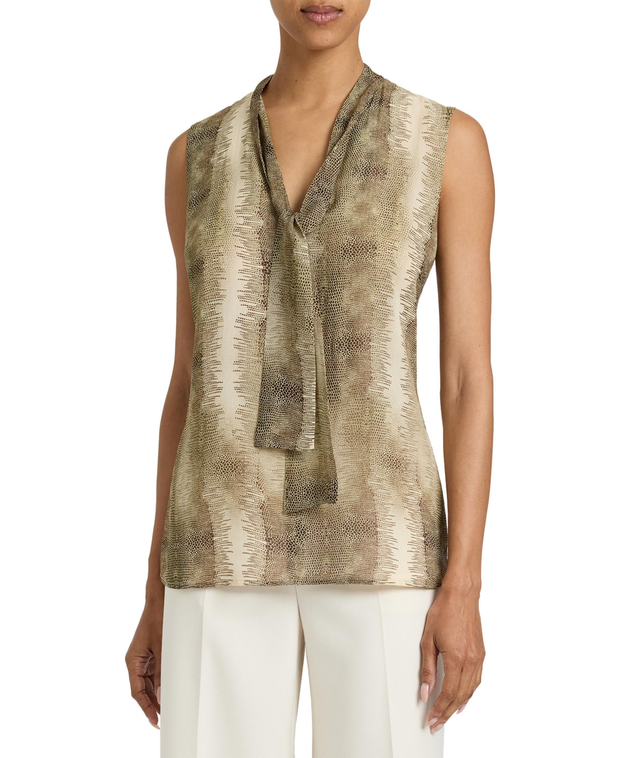 Teca Printed Georgette Sleeveless Tie Neck Blouse — Image 5