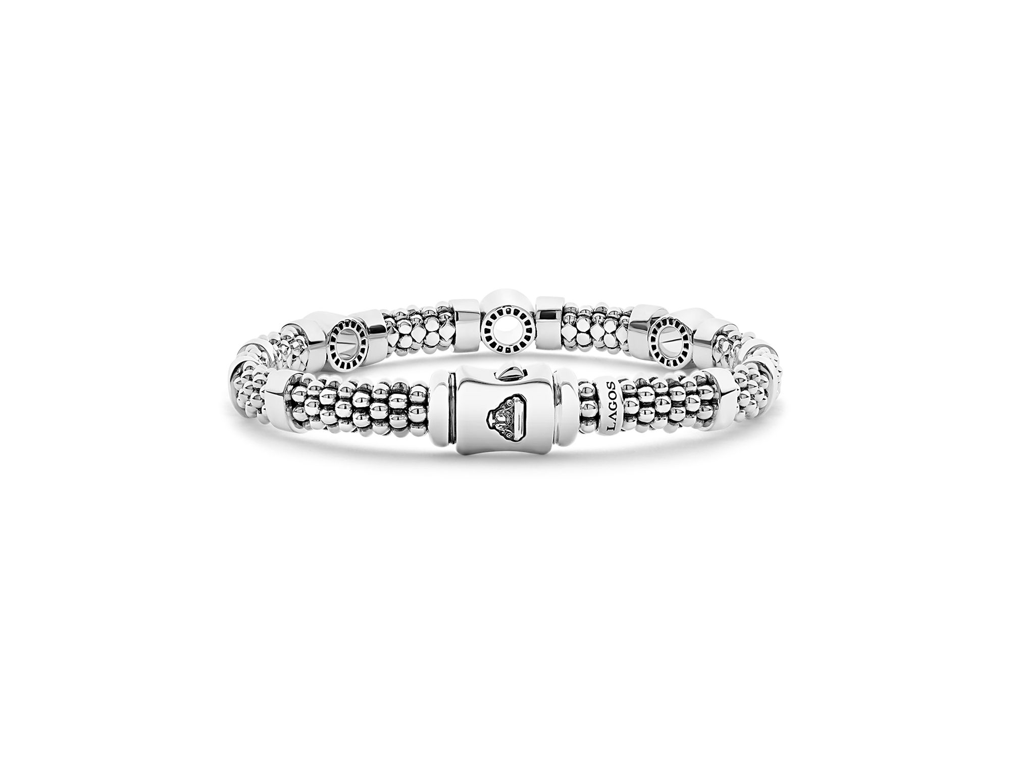 Sterling Caviar Spark Diamond Small Circles Bead & Polished Link Bracelets — Image 4