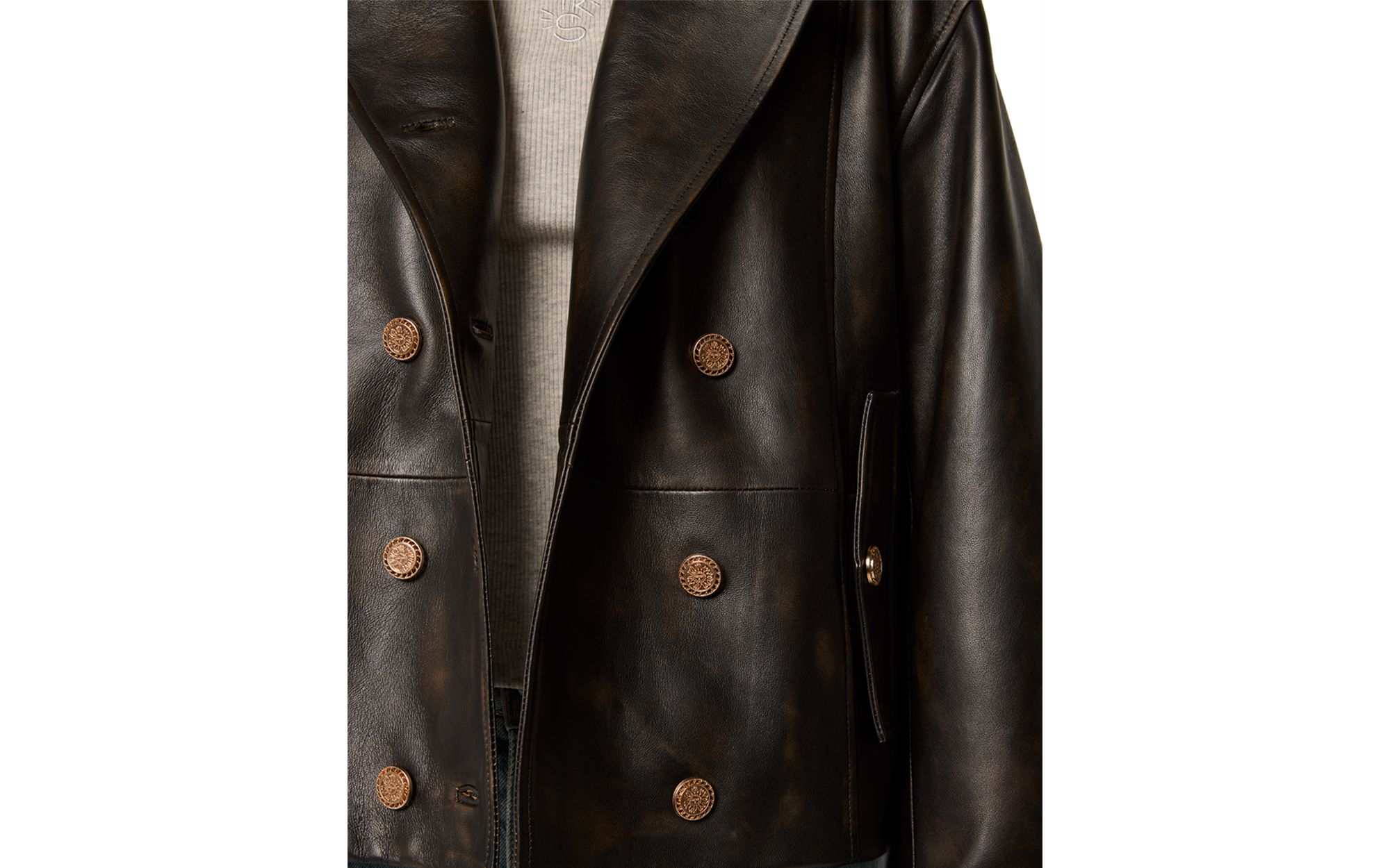 Double Breasted Leather Jacket — Image 4