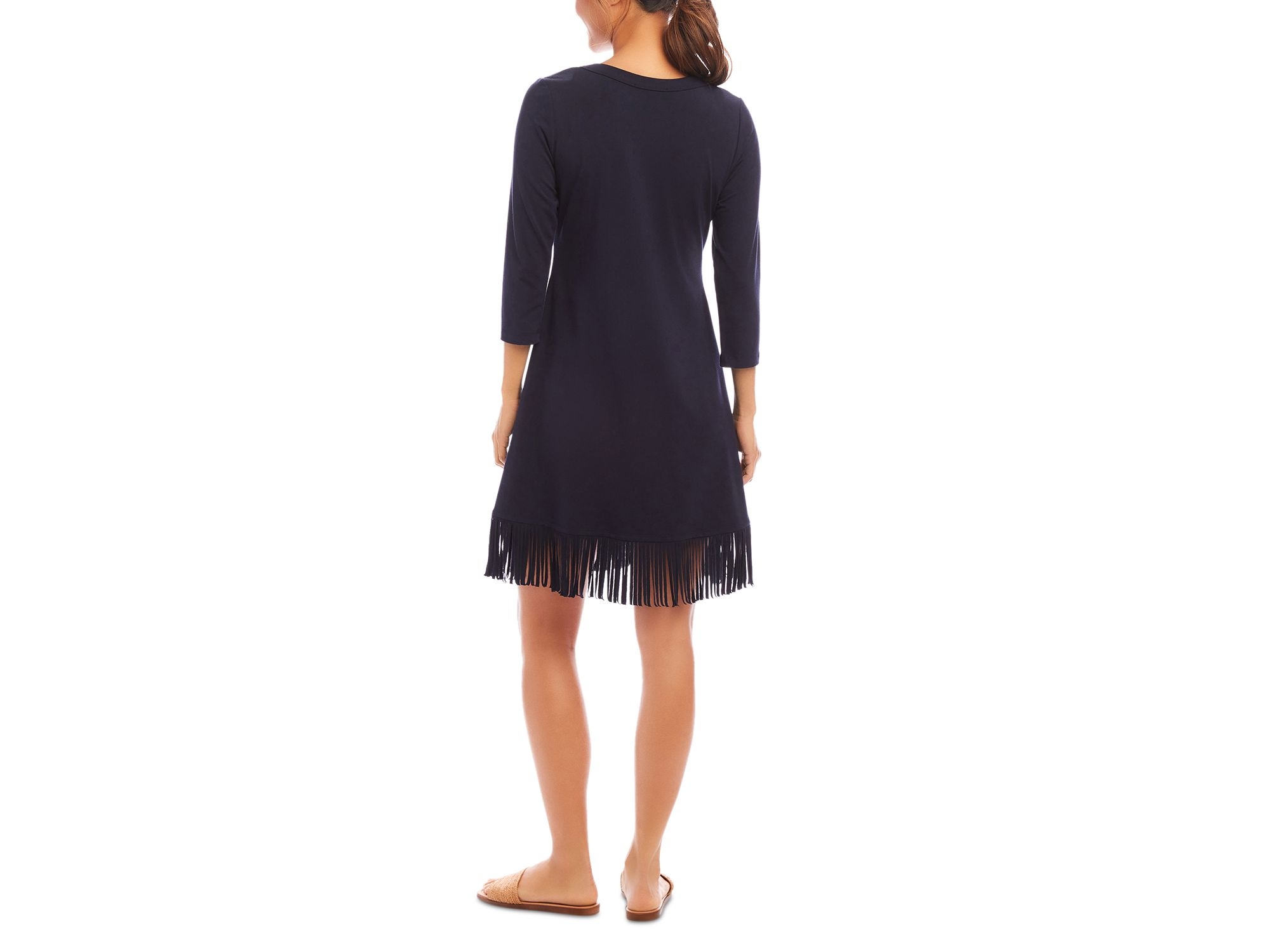 Three Quarter Sleeve Fringe Hem Dress — Image 3