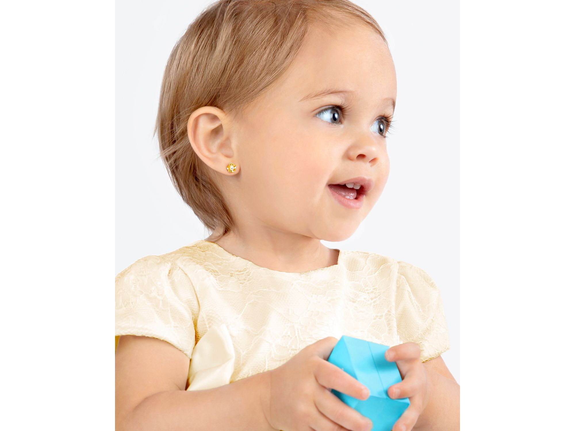 Girls' 14K Gold Ruffled Petals with Cultured Pearl Studs Screw Back Earrings - Children — Image 3