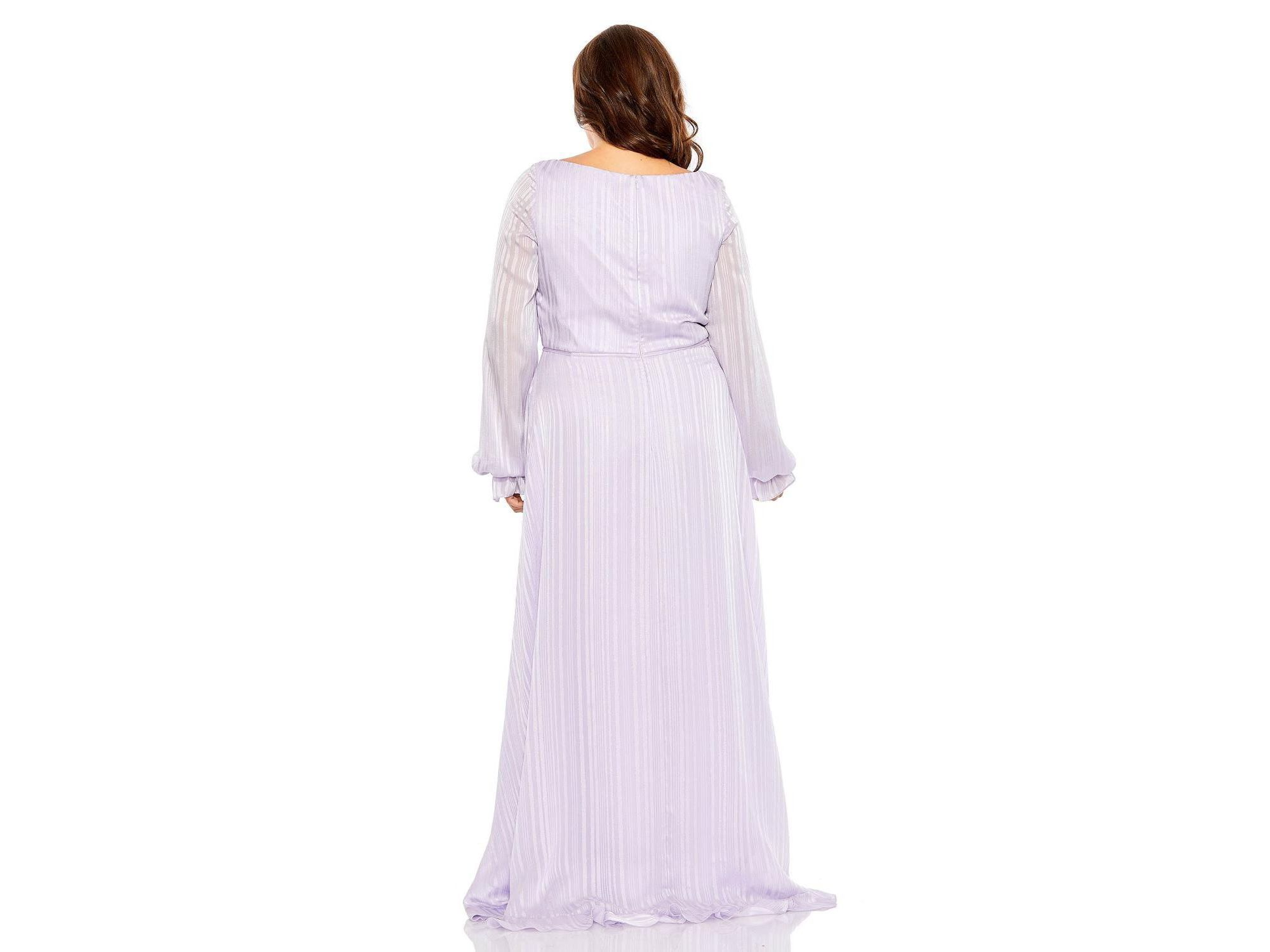 Plus Striped Faux Wrap Bishop Sleeve  Gown — Image 3