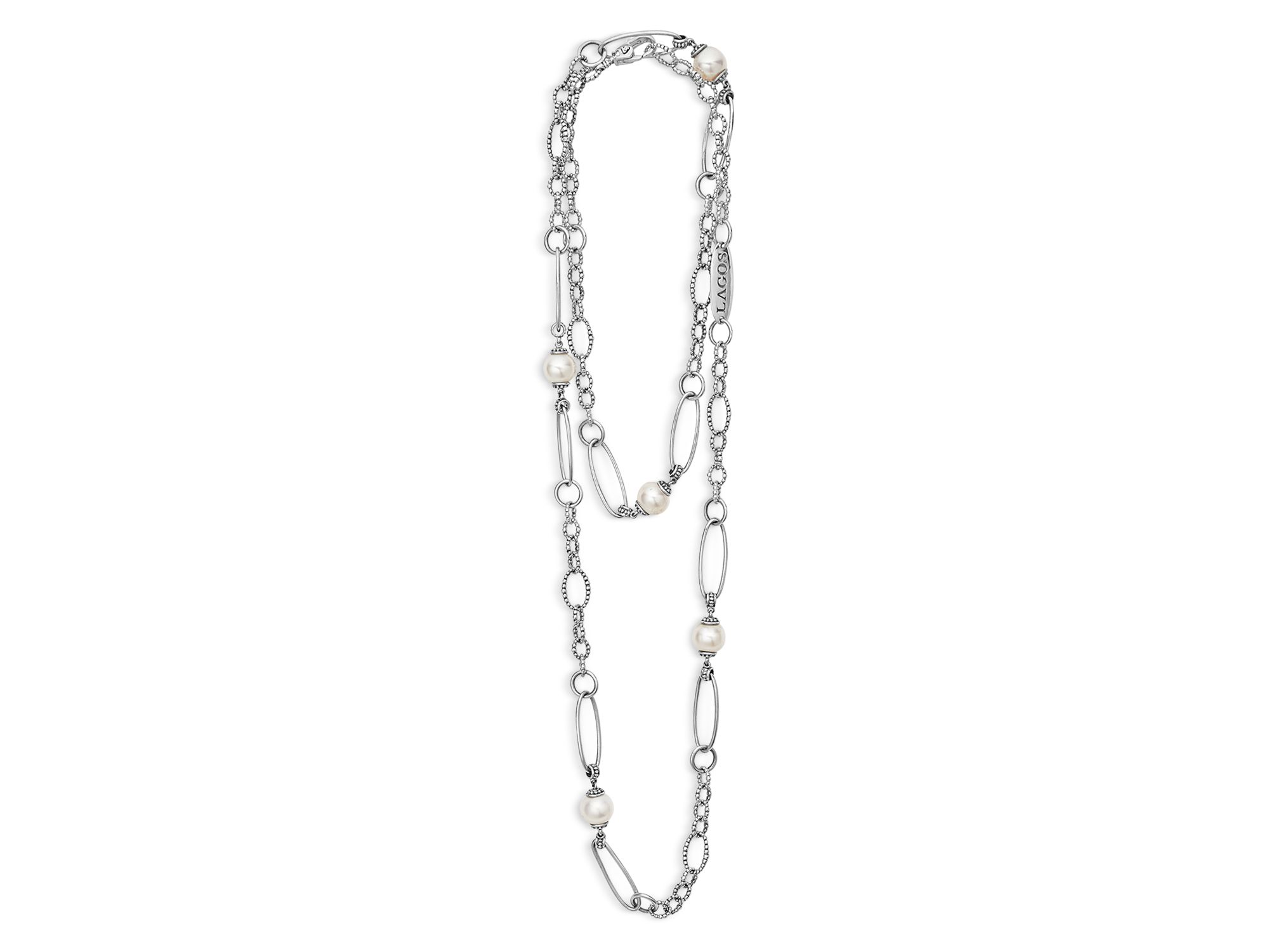 Sterling Silver Luna Cultured Freshwater Pearl Link Necklace, 34" — Image 4