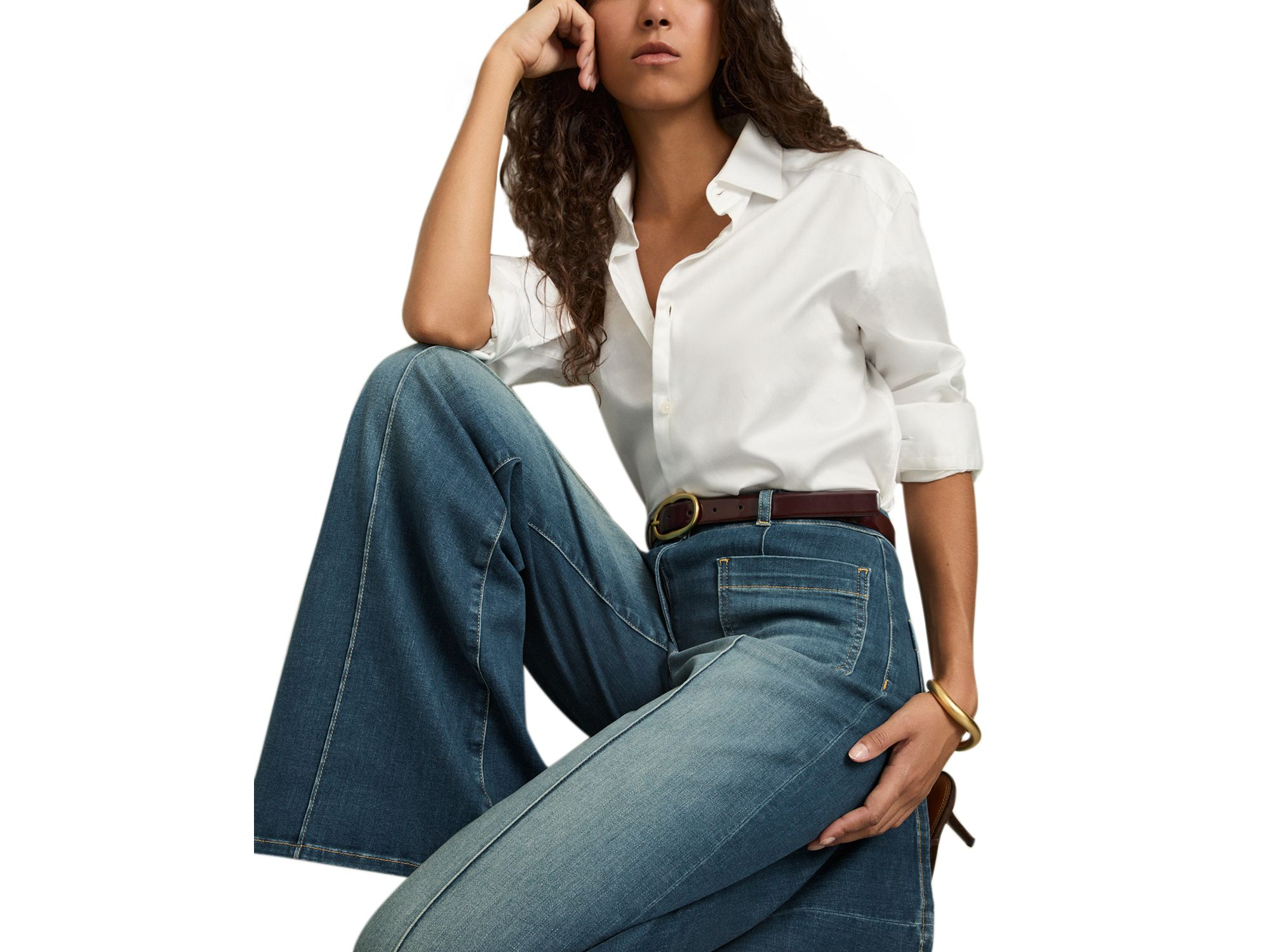 Petites Sakura Flare Patch Pocket Jeans in Mid Blue — Image 4