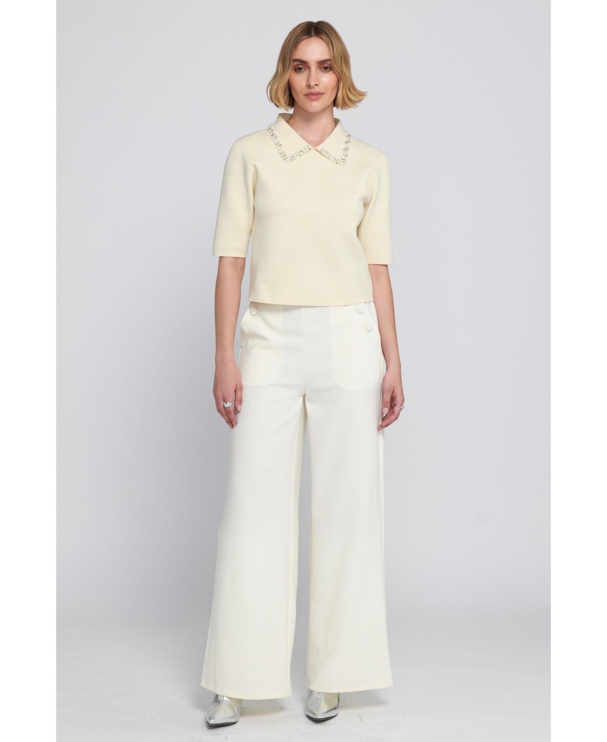 Self Covered Buttons Wide Leg Trouser — Image 3