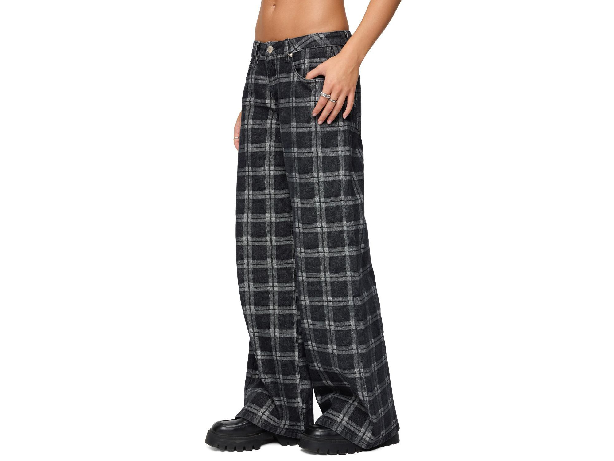 Kailani Plaid Low Rise Baggy Jeans in Black Washed — Image 3