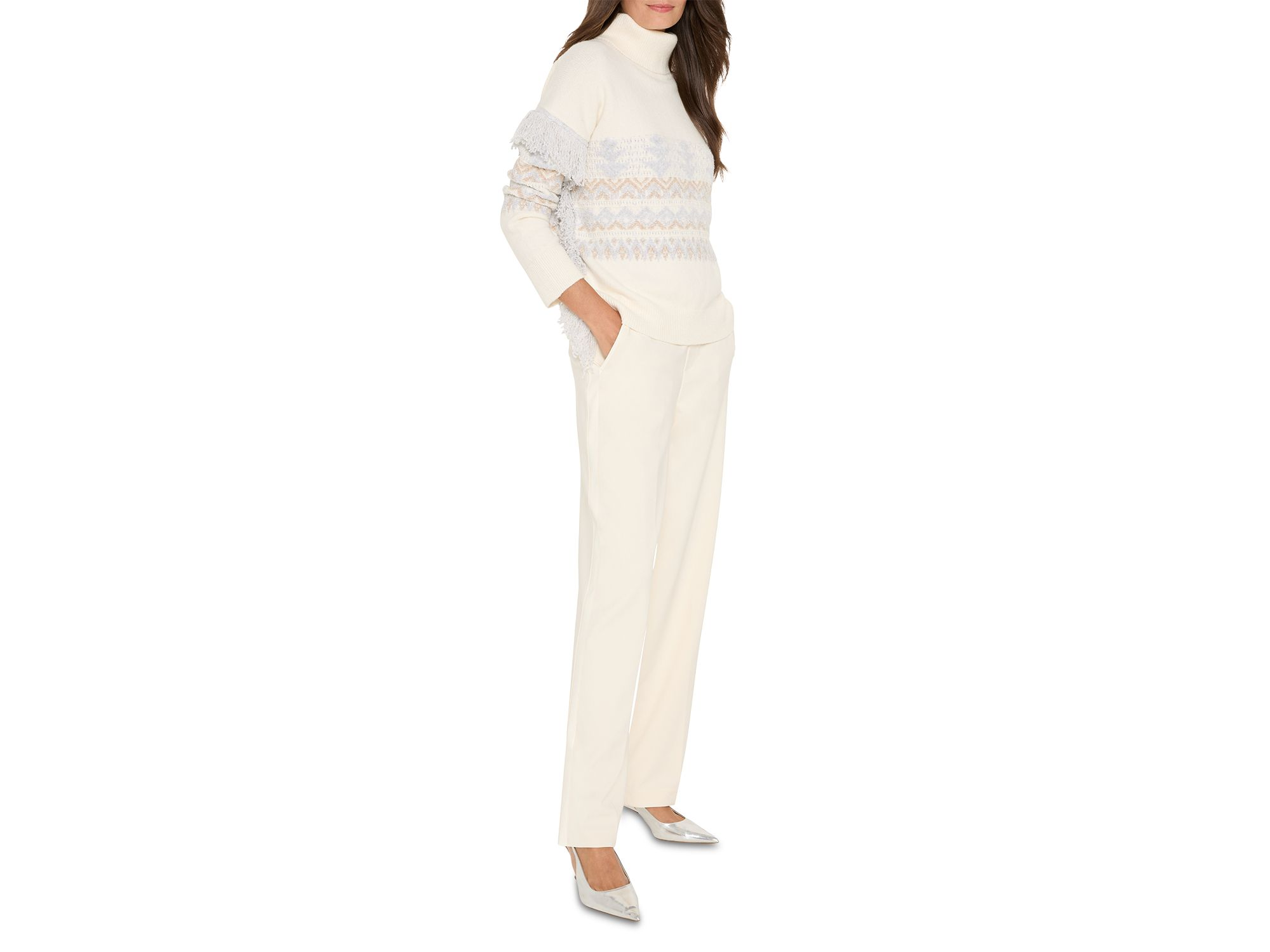 Fringe Trim Turtleneck Sweater — Image 4