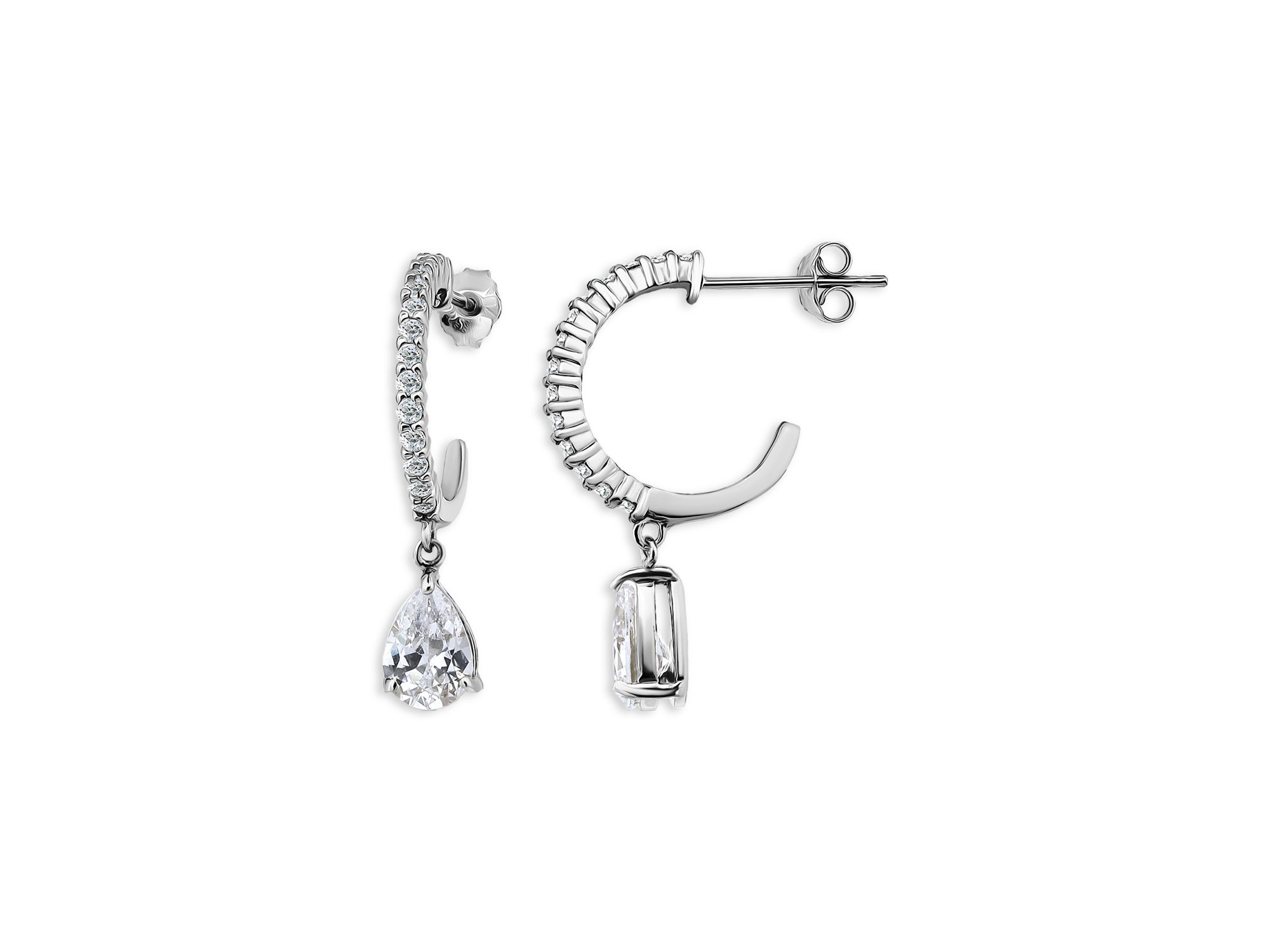 Cubic Zirconia Pear Shape Charm Half Hoop Earrings in Sterling - Exclusive — Image 3