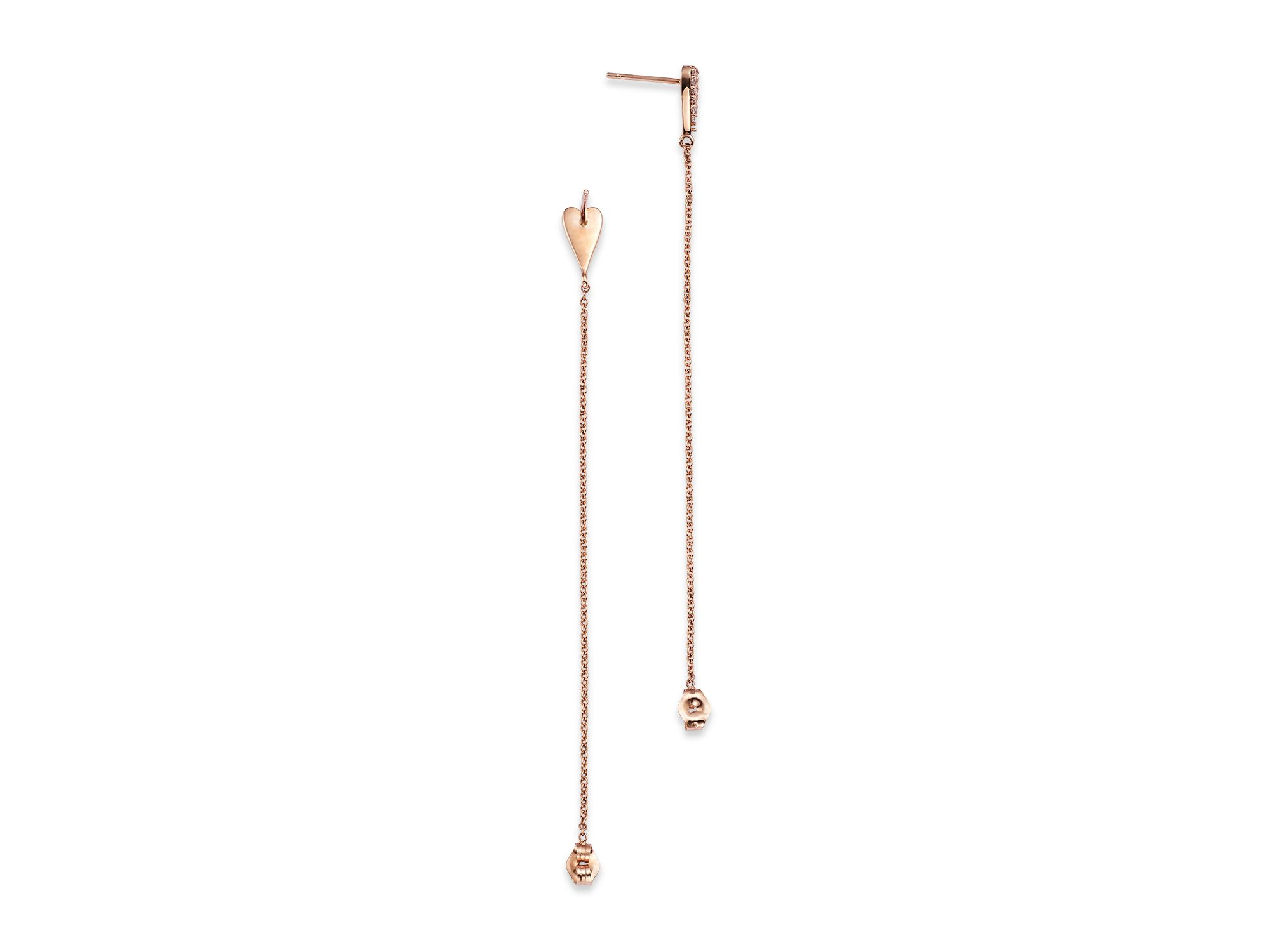 Diamond Heart Cluster Chain Earrings in 14K Rose Gold, 0.16 tcw — Image 4