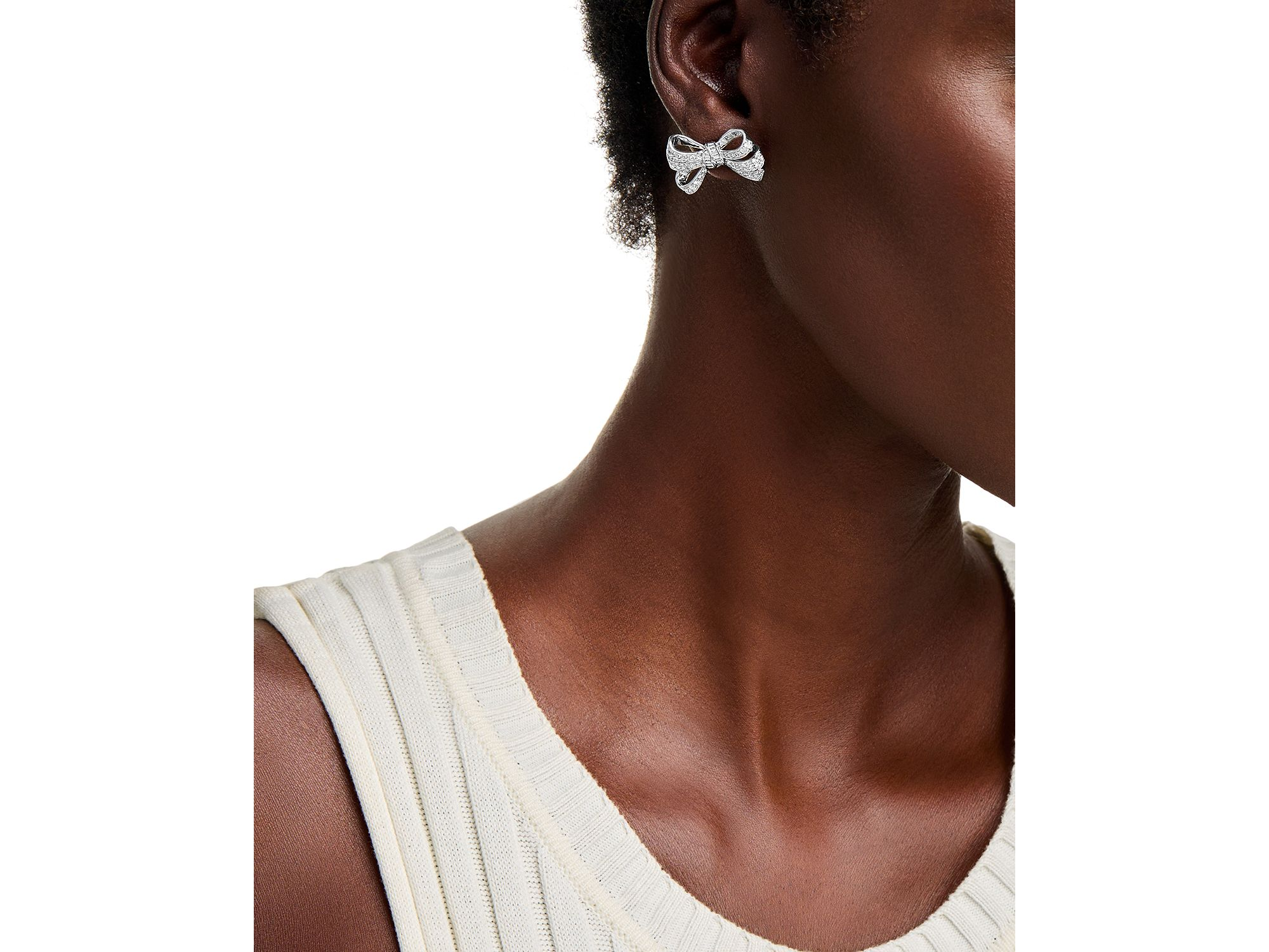 Diamond Pavé Bow Stud Earrings in 14K White Gold, 2.00 tcw — Image 3