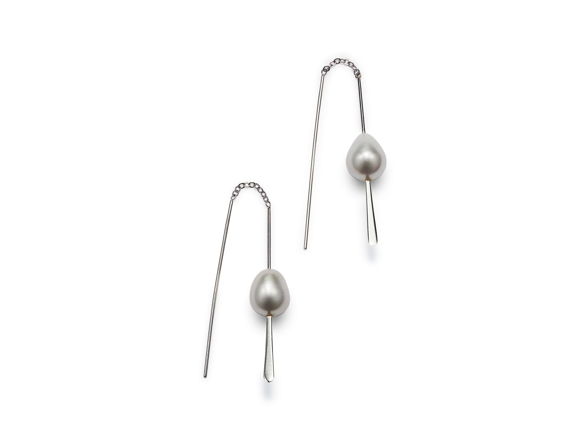 Sterling and Cultured Freshwater Pearl Threader Earrings, 9mm — Image 5