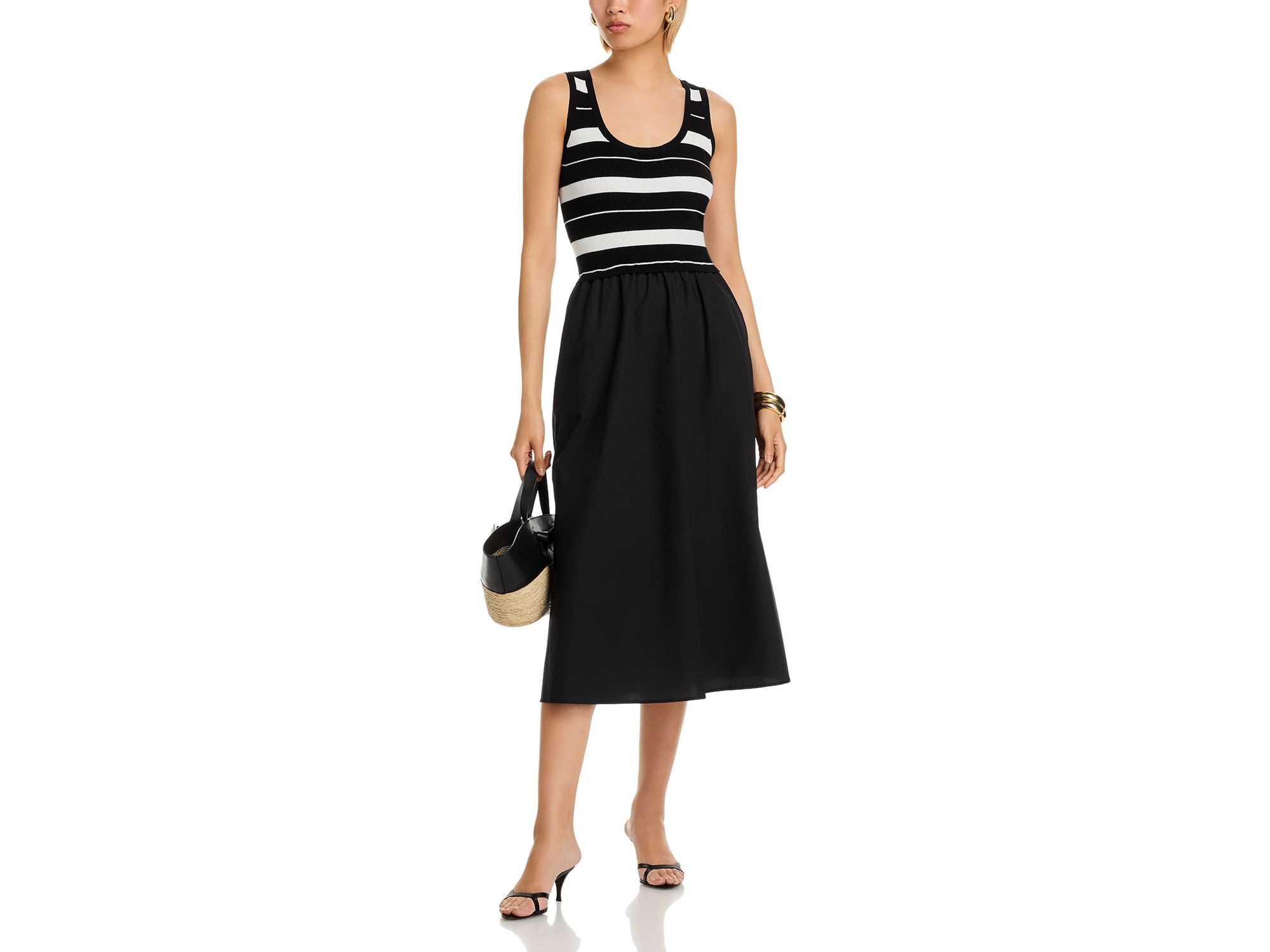 Stripe Scoop Neck Mixed Media Midi Dress — Image 3