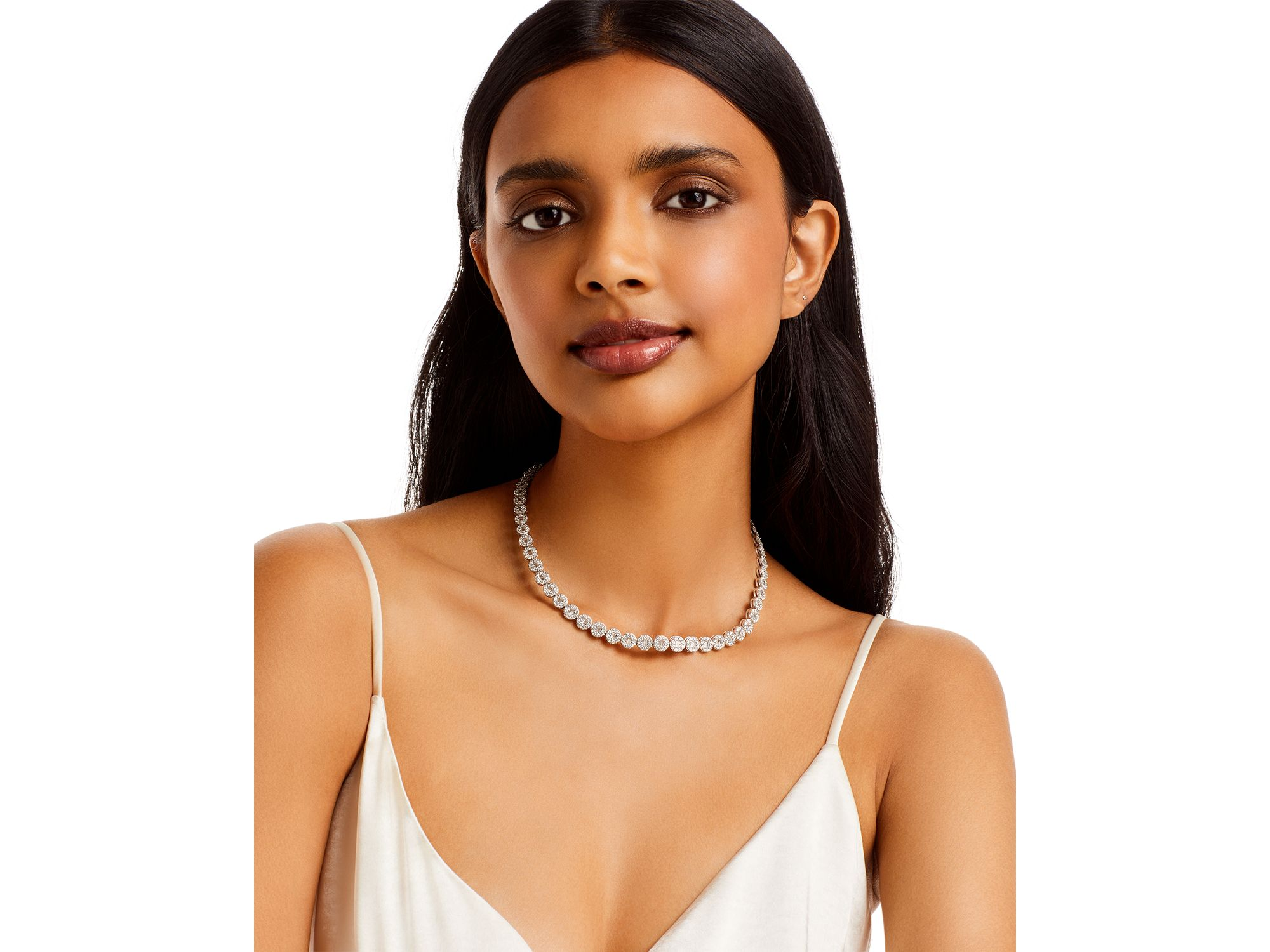 Diamond Round & Baguette Collar Necklace in 14K White Gold, 10.50 tcw — Image 3