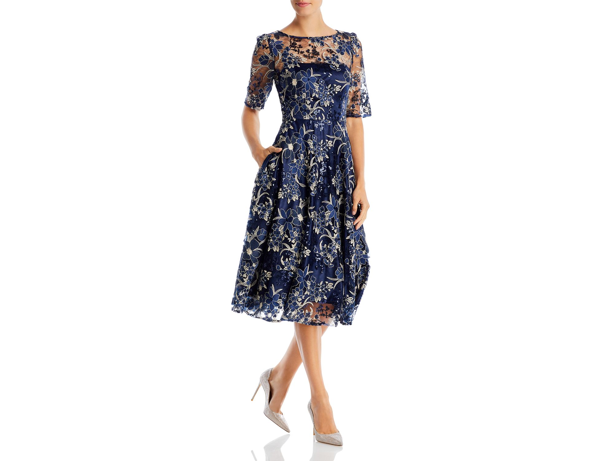 Short Sleeve Illusion Yoke Dress - Image 1