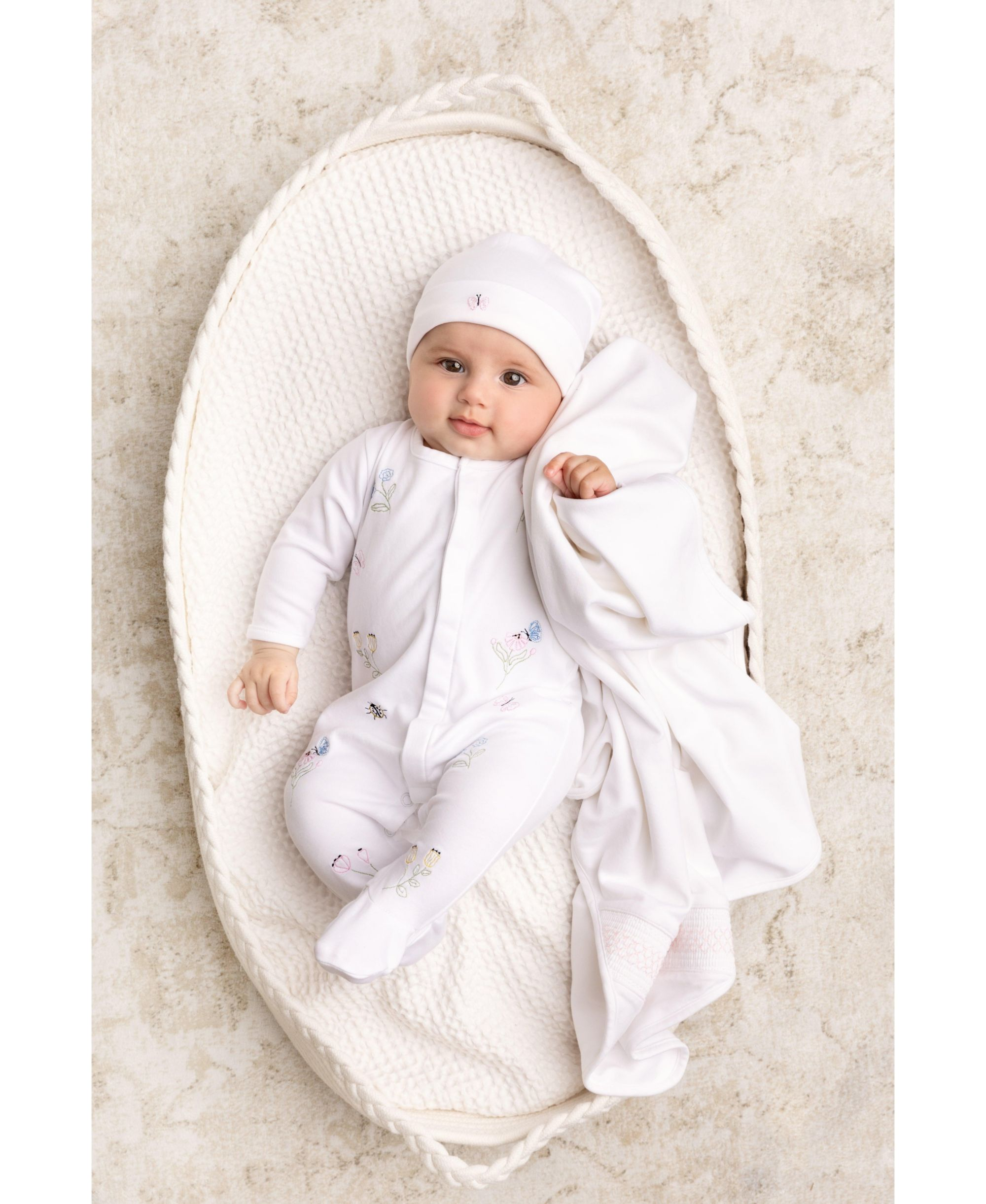 Girls' Garden Embroidered Cotton Romper with Hat - Baby — Image 3