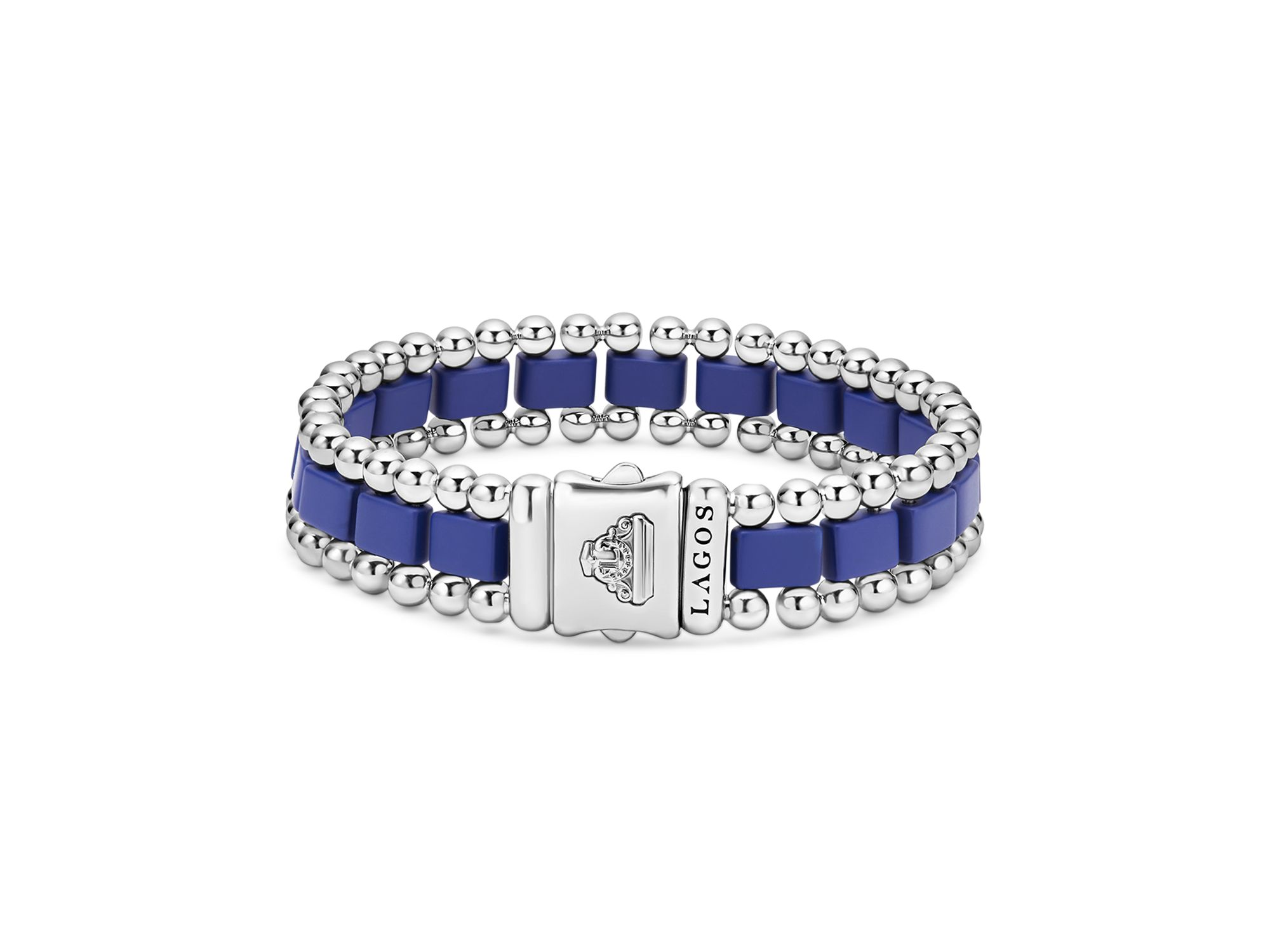 Men's Stainless Steel Anthem Ultramarine Ceramic Caviar Bead Bracelet - Exclusive — Image 6